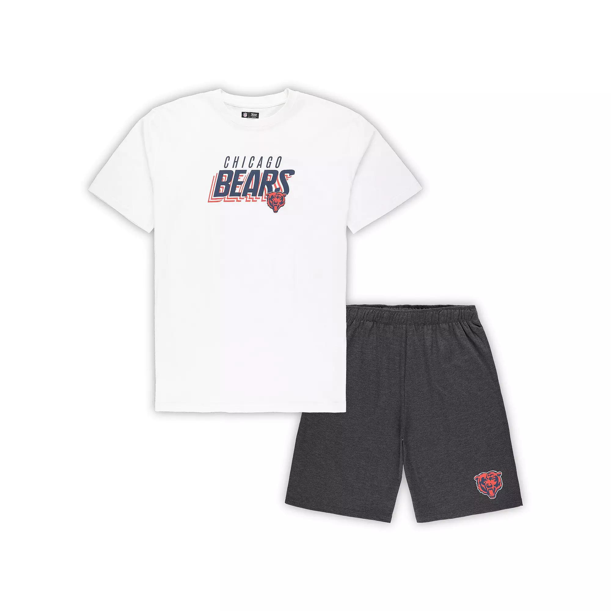 Men's Concepts Sport White/Charcoal Chicago Bears Big & Tall T-Shirt and Shorts Set,  Product Image