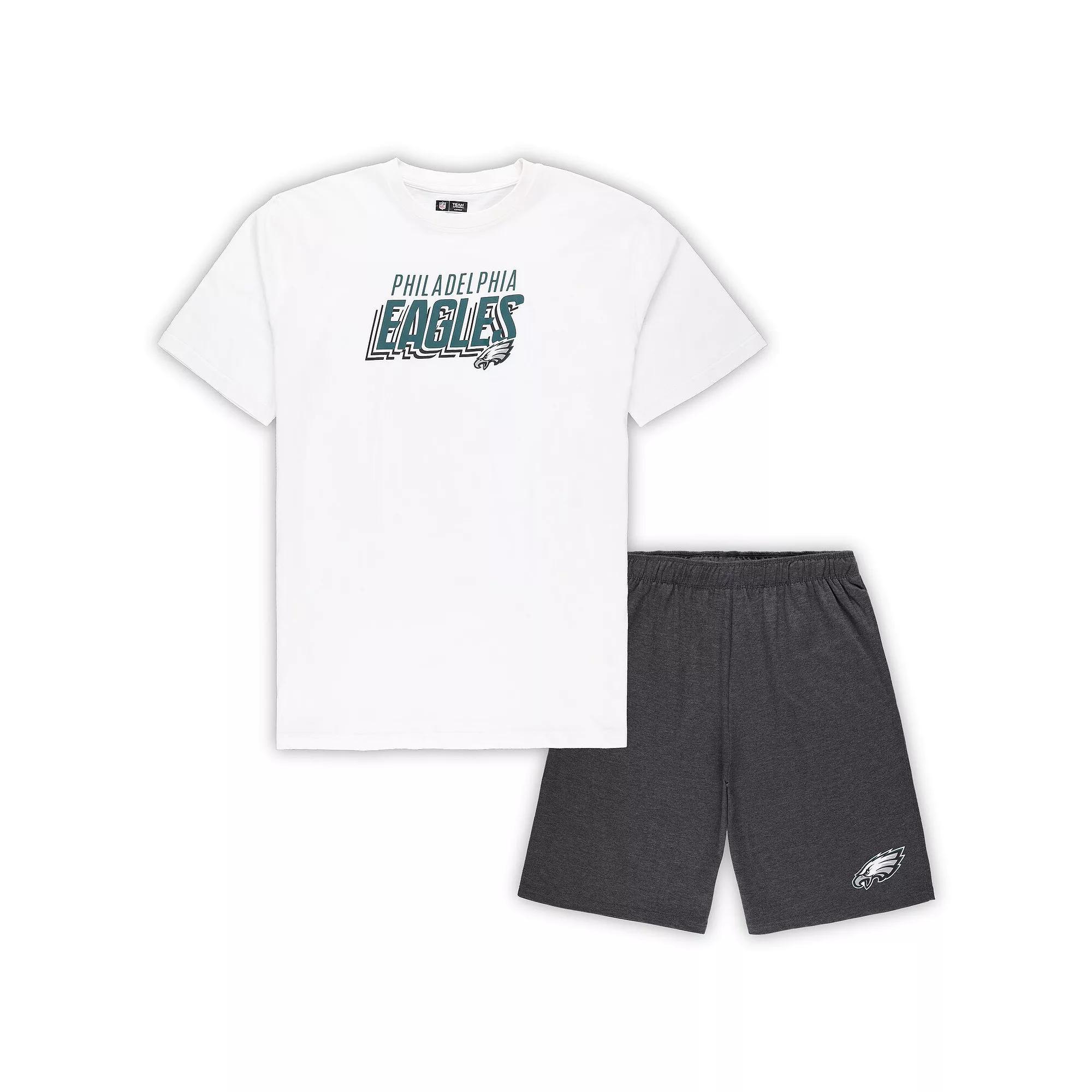Men's Concepts Sport White/Charcoal Philadelphia Eagles Big & Tall T-Shirt and Shorts Set, Size: 3XB Product Image