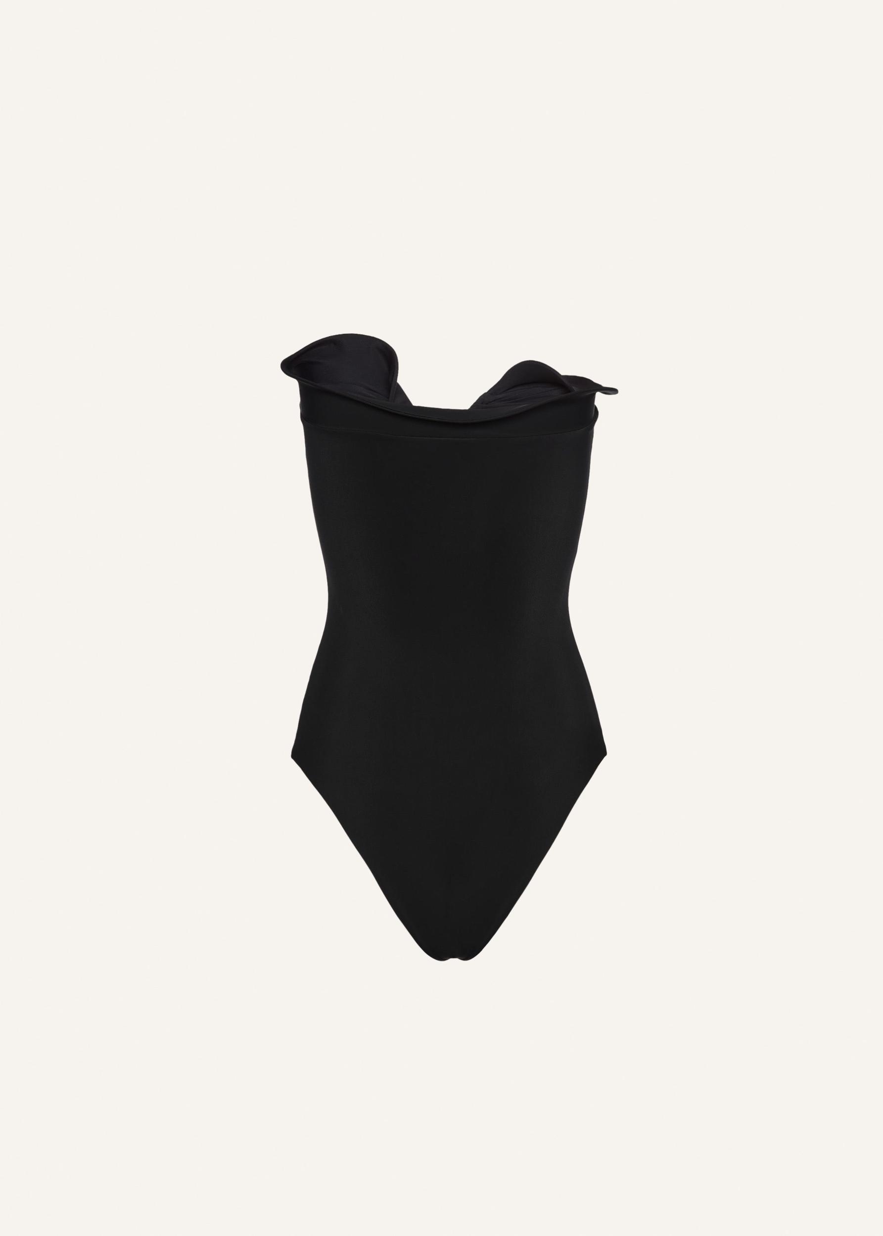 Sculptural rose bustier swimsuit in black Product Image