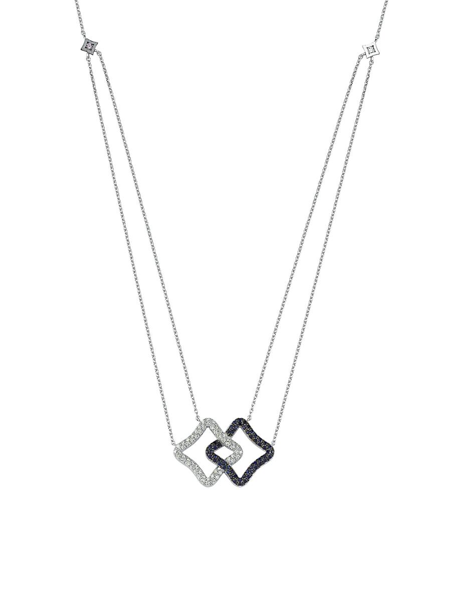 Womens Duality 18K White Gold, Sapphire, & Diamond Double-Pendant Necklace Product Image