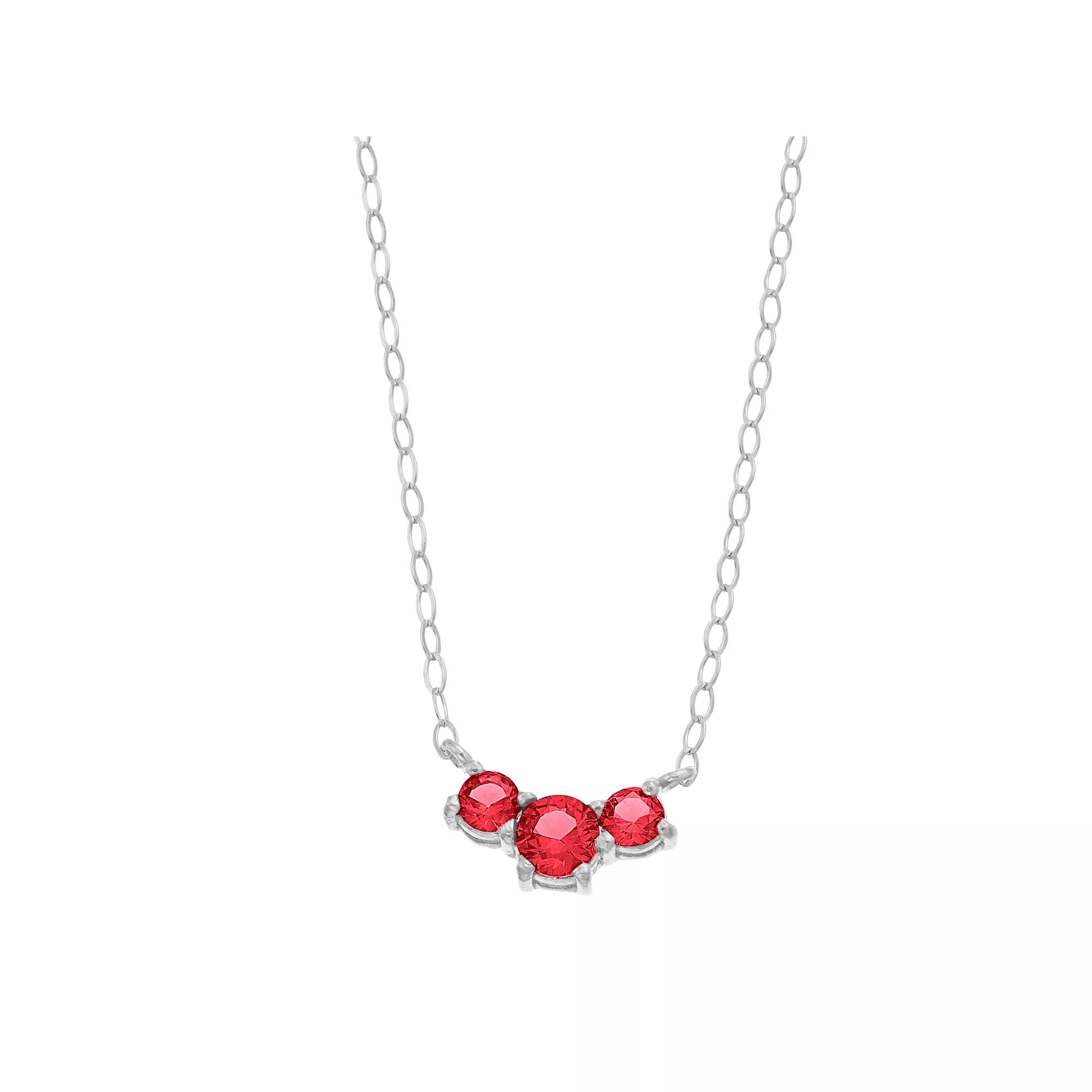 Aleure Precioso Sterling Silver Lab-Created Gemstone 3-Stone Necklace, Women's, Size: 16", Sterling Silver Red Product Image