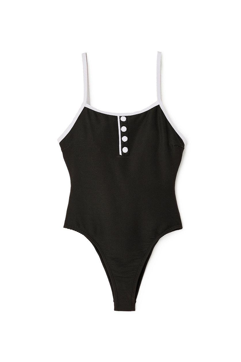 Button Detail Contrast Swimsuit Product Image