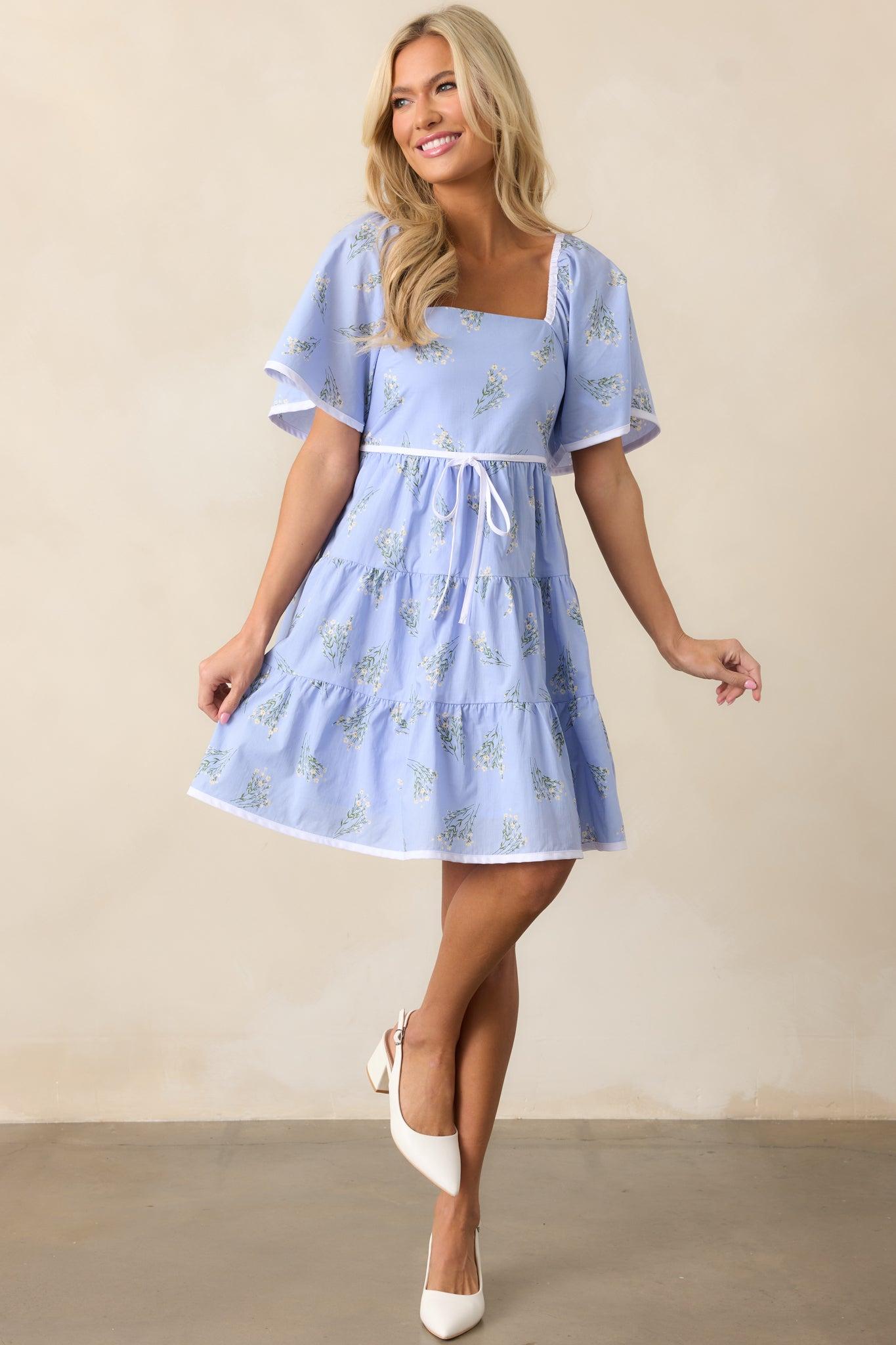 Dream Come True Periwinkle Floral Cotton Mini Dress Product Image