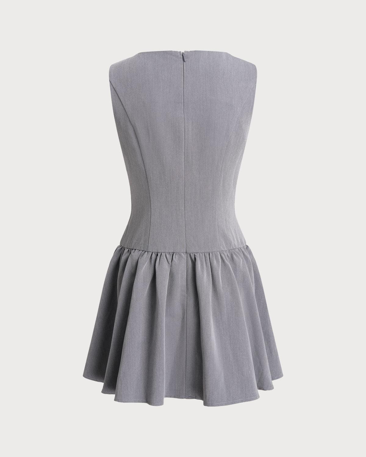 Grey Boat Neck Sleeveless Mini Dress Product Image