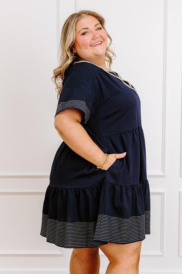 Lake Day Bliss Tiered Mini Dress in Navy Curves Product Image