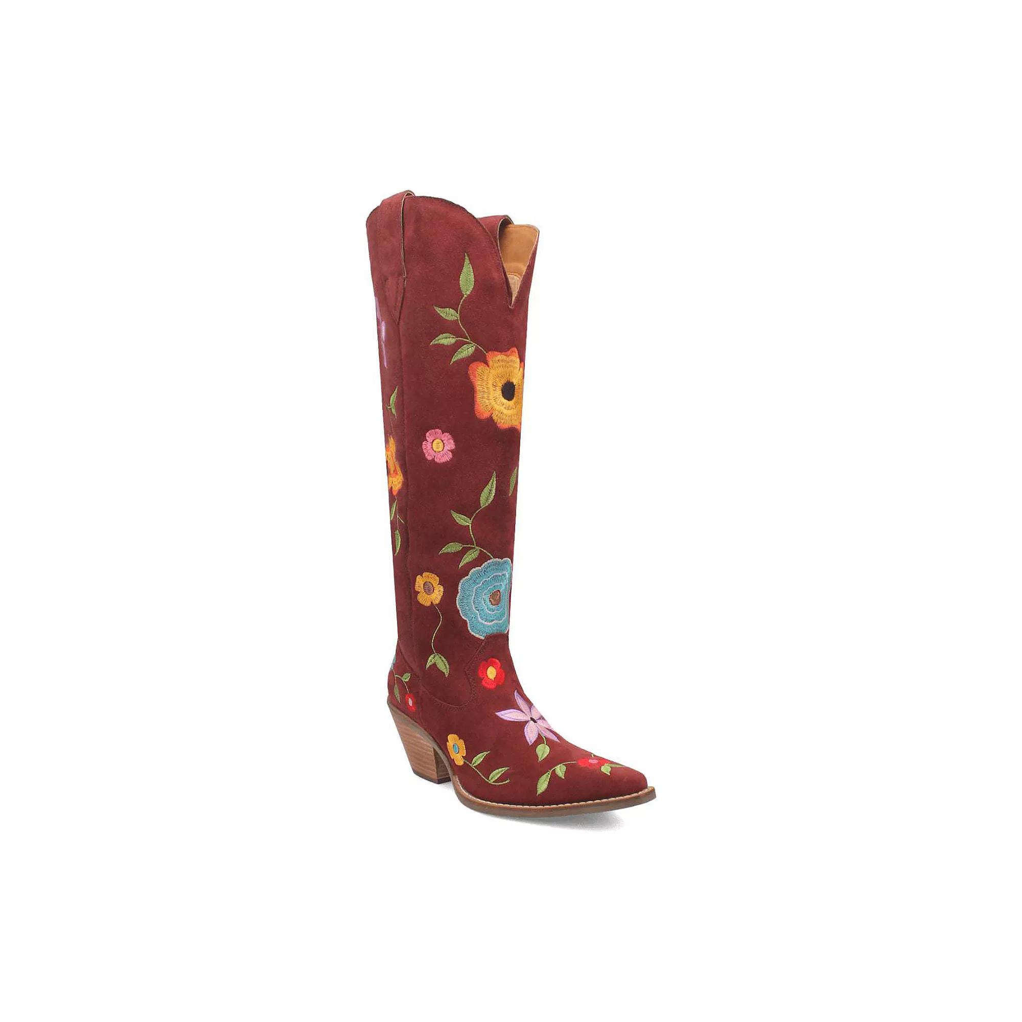Dingo Flower Power Women's Suede Boots, Size: 10, Red Product Image