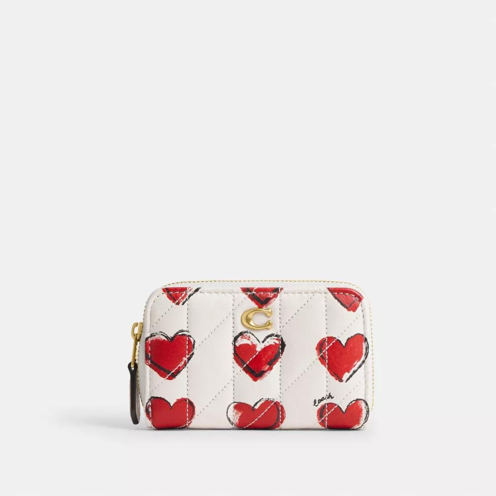Essential Small Zip Around Card Case With Quilting And Heart Print Product Image