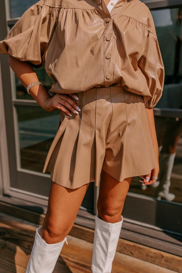 Fate Would Have It High Waist Faux Leather Shorts in Iced Mocha Product Image