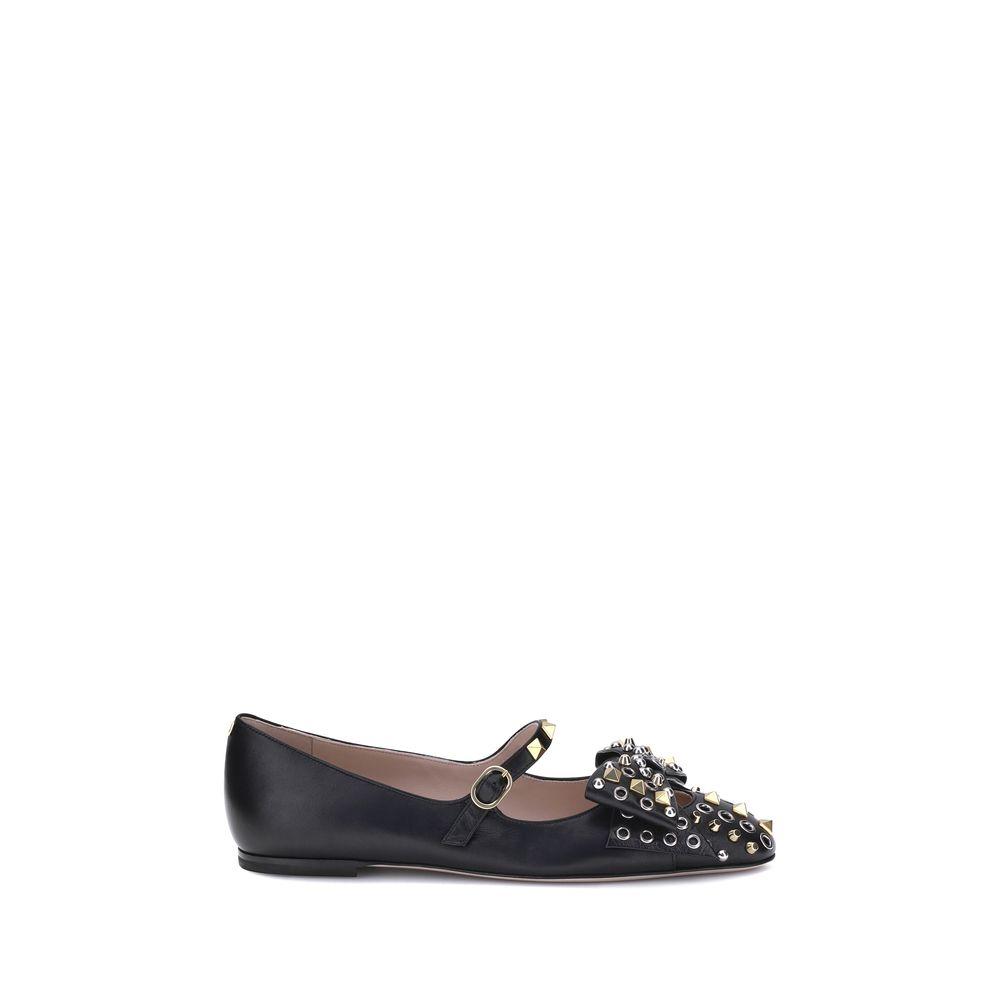 VALENTINO GARAVANI Mary-jane Bowow Ballerina In Kidskin With Studs Woman Black 35 In Multi Product Image
