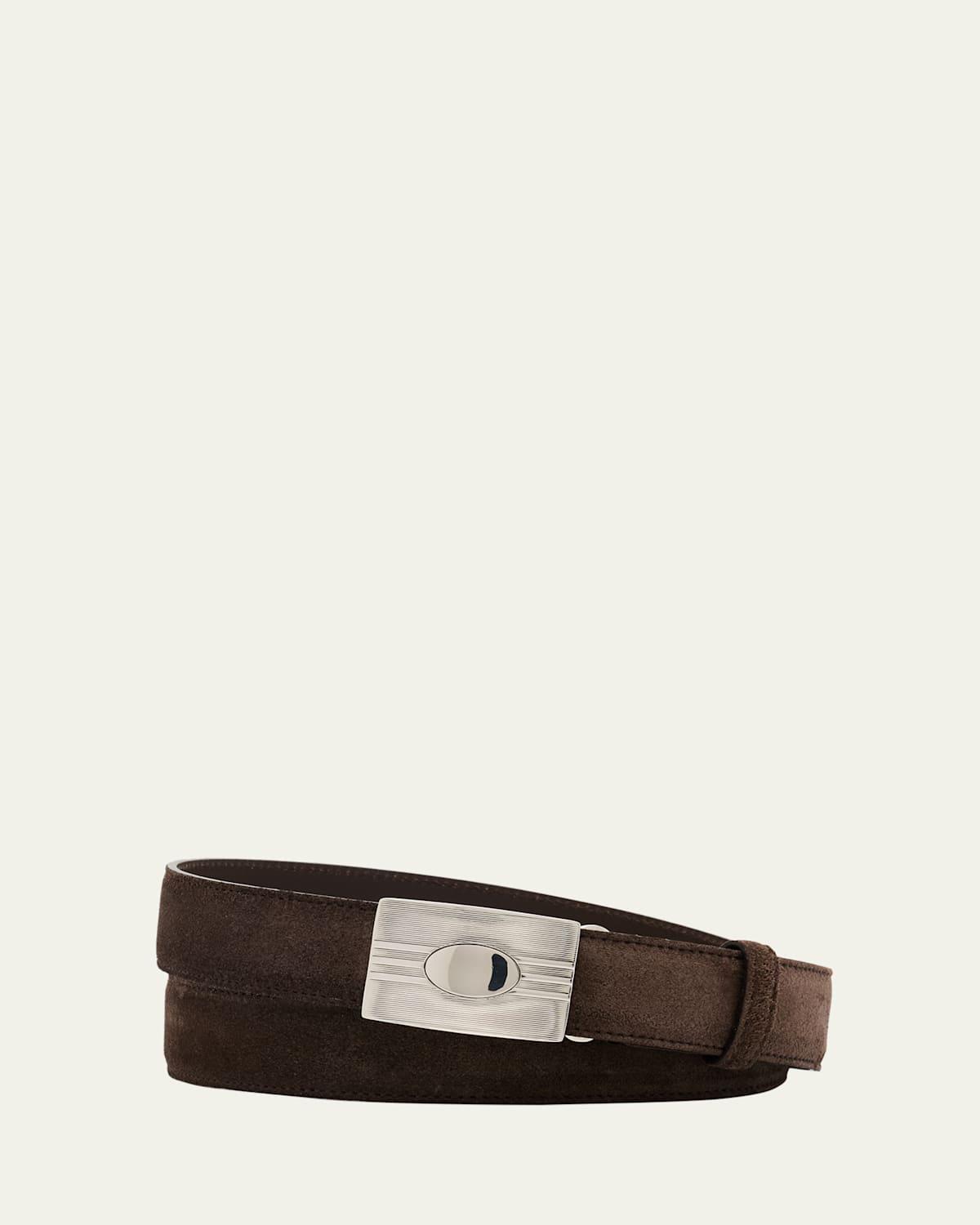 Men's Suede Rectangle-Buckle Belt Product Image