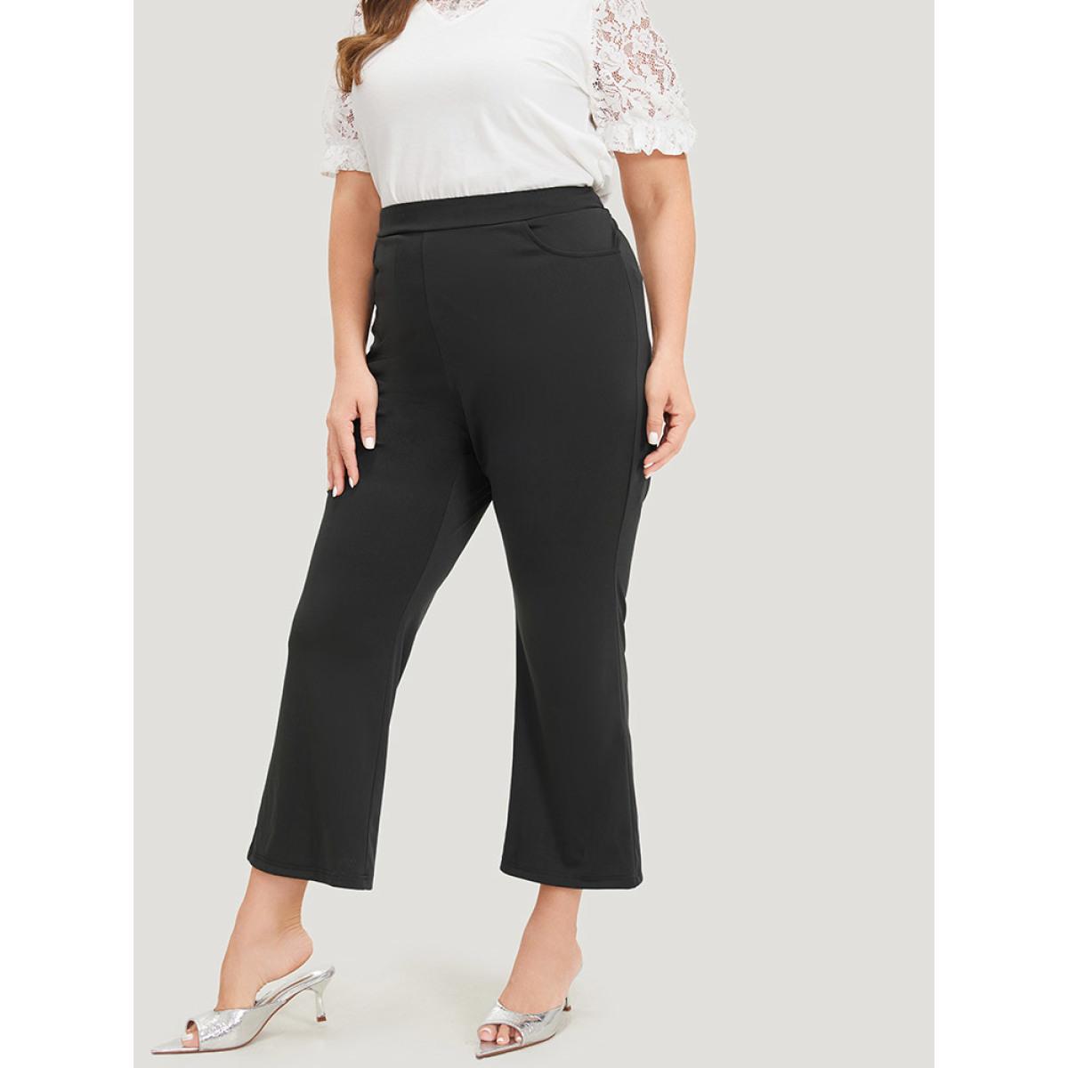 Plus Size Solid Elastic Waist Slant Pocket Bootcut Pants Women Black Office High Rise Work Pants BloomChic 22-24/3X Product Image