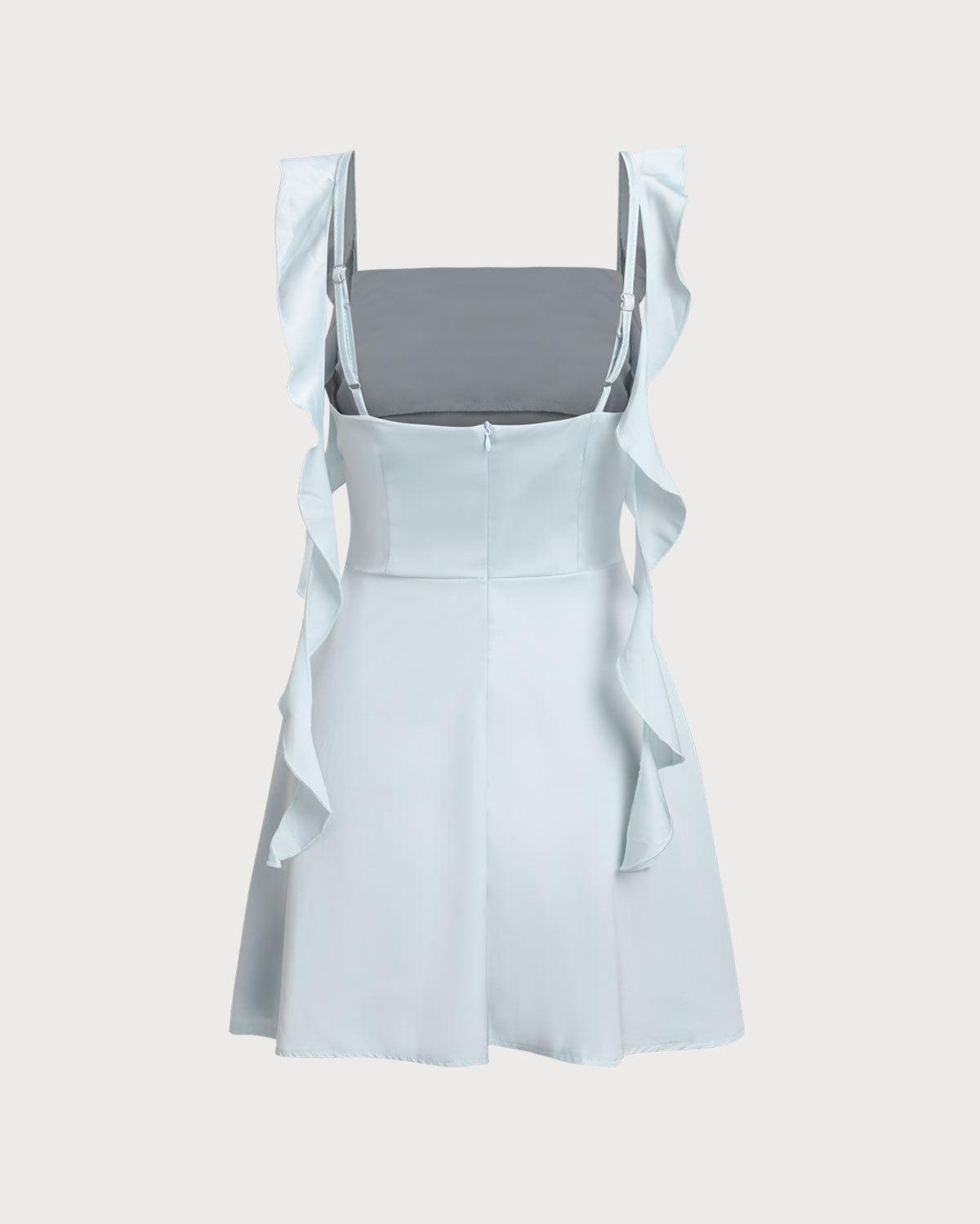 Blue Square Neck Slip Mini Dress Product Image