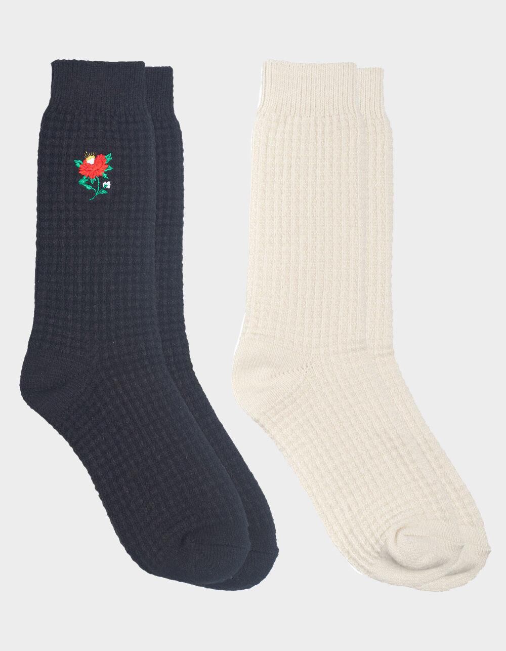 ED HARDY Rose Waffle Mid Calf 2 Pack Womens Slouchy Socks - BLACK Product Image