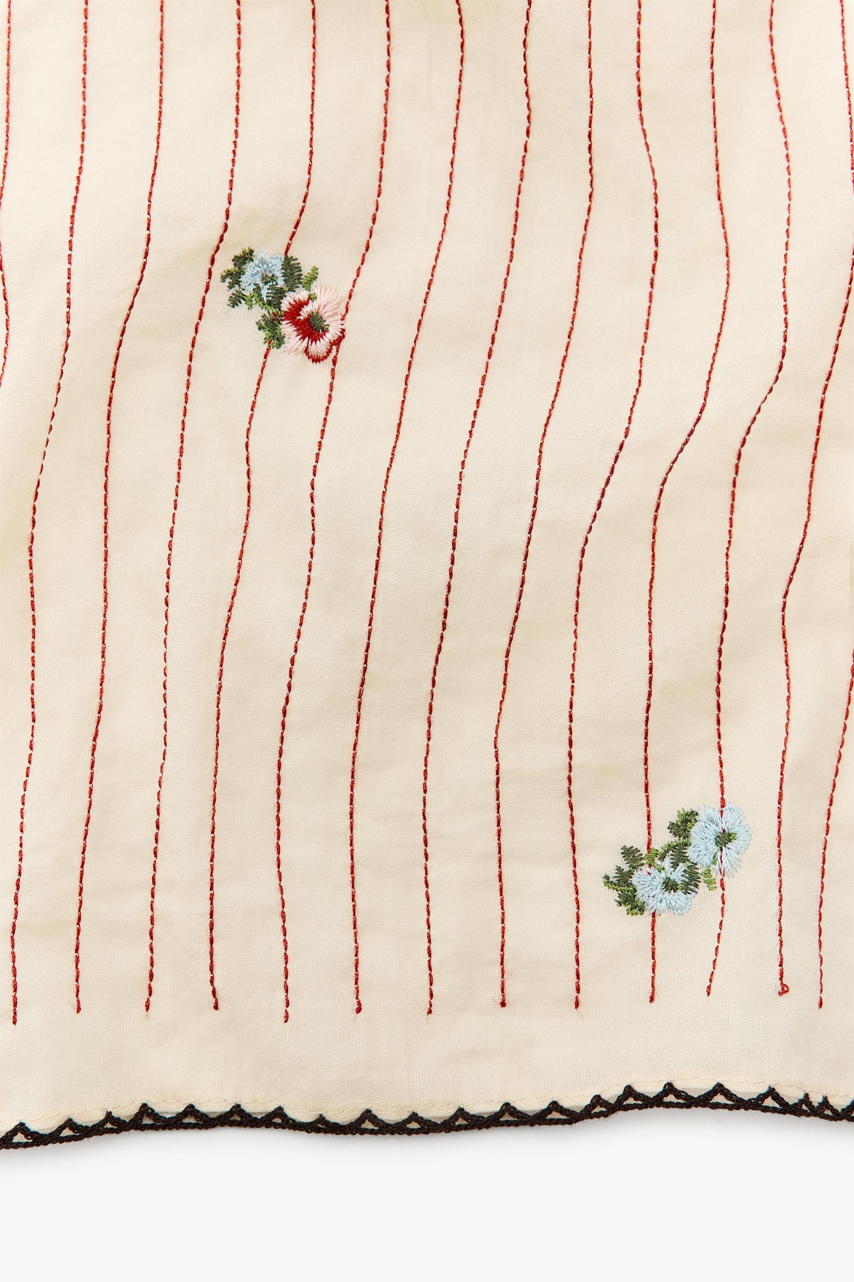 STRIPED SCARF WITH EMBROIDERED FLOWERS Product Image