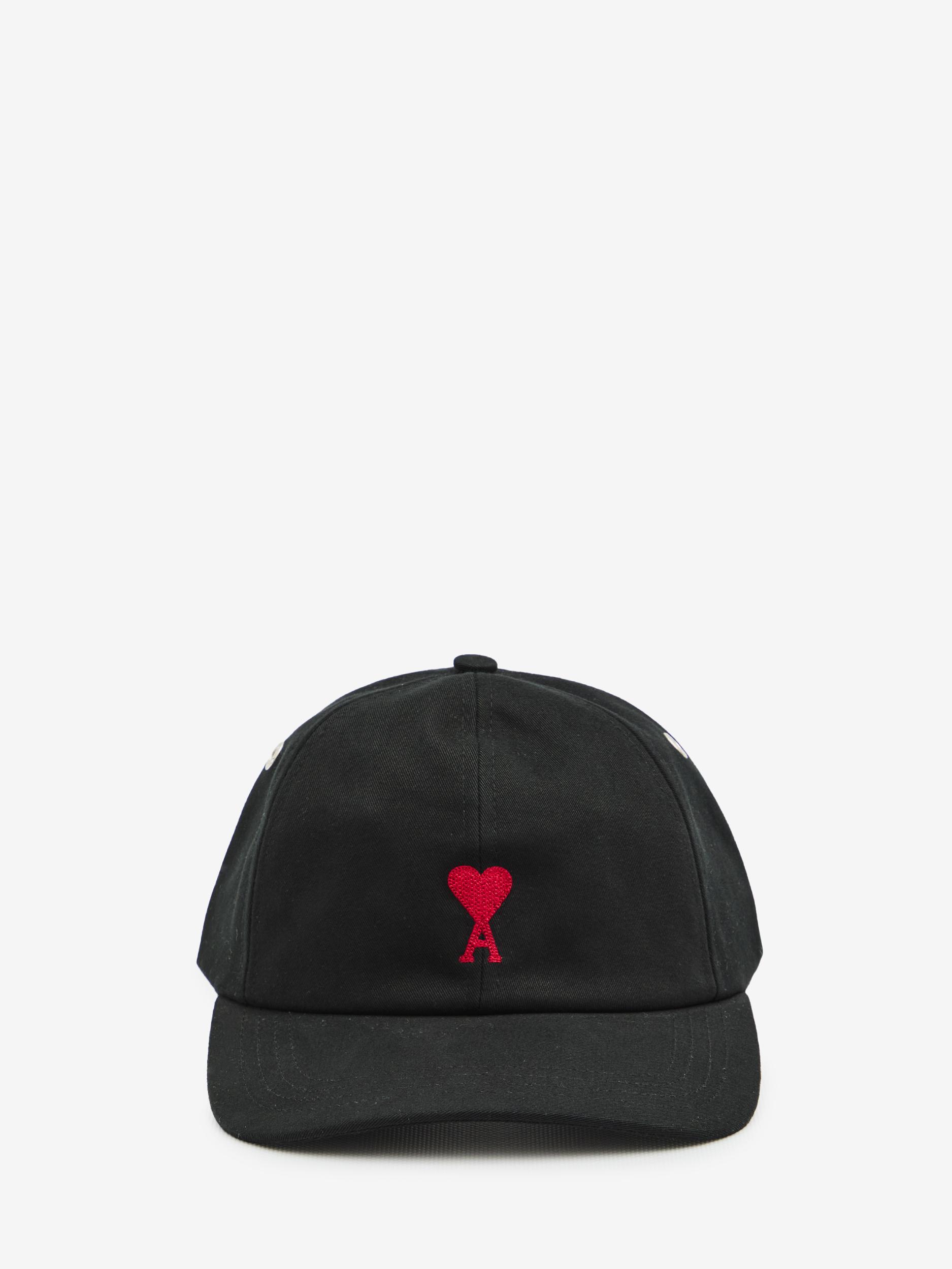 AMI ALEXANDRE MATTIUSSI Ami Paris Black And Red Cotton Ami Paris De Coeur Baseball Cap Product Image