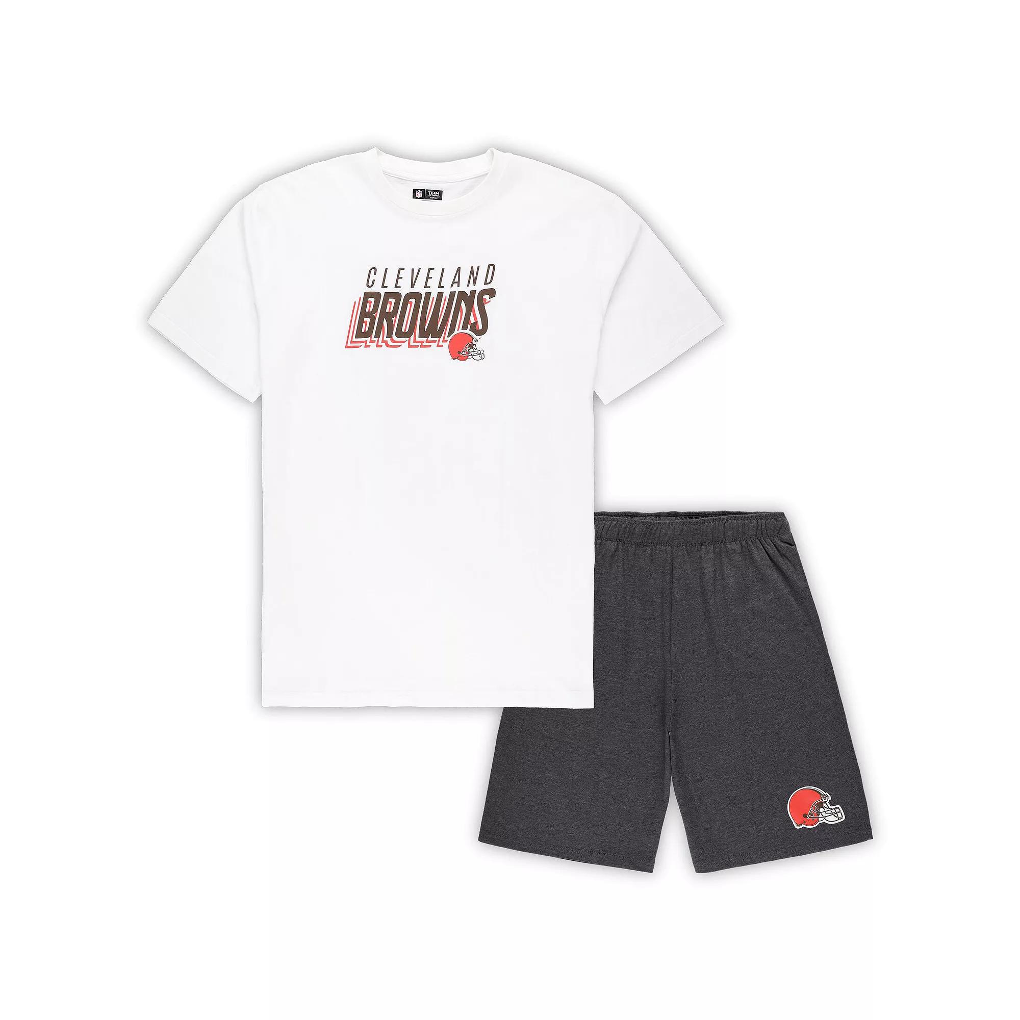 Men's Concepts Sport White/Charcoal Cleveland Browns Big & Tall T-Shirt and Shorts Set,  Product Image