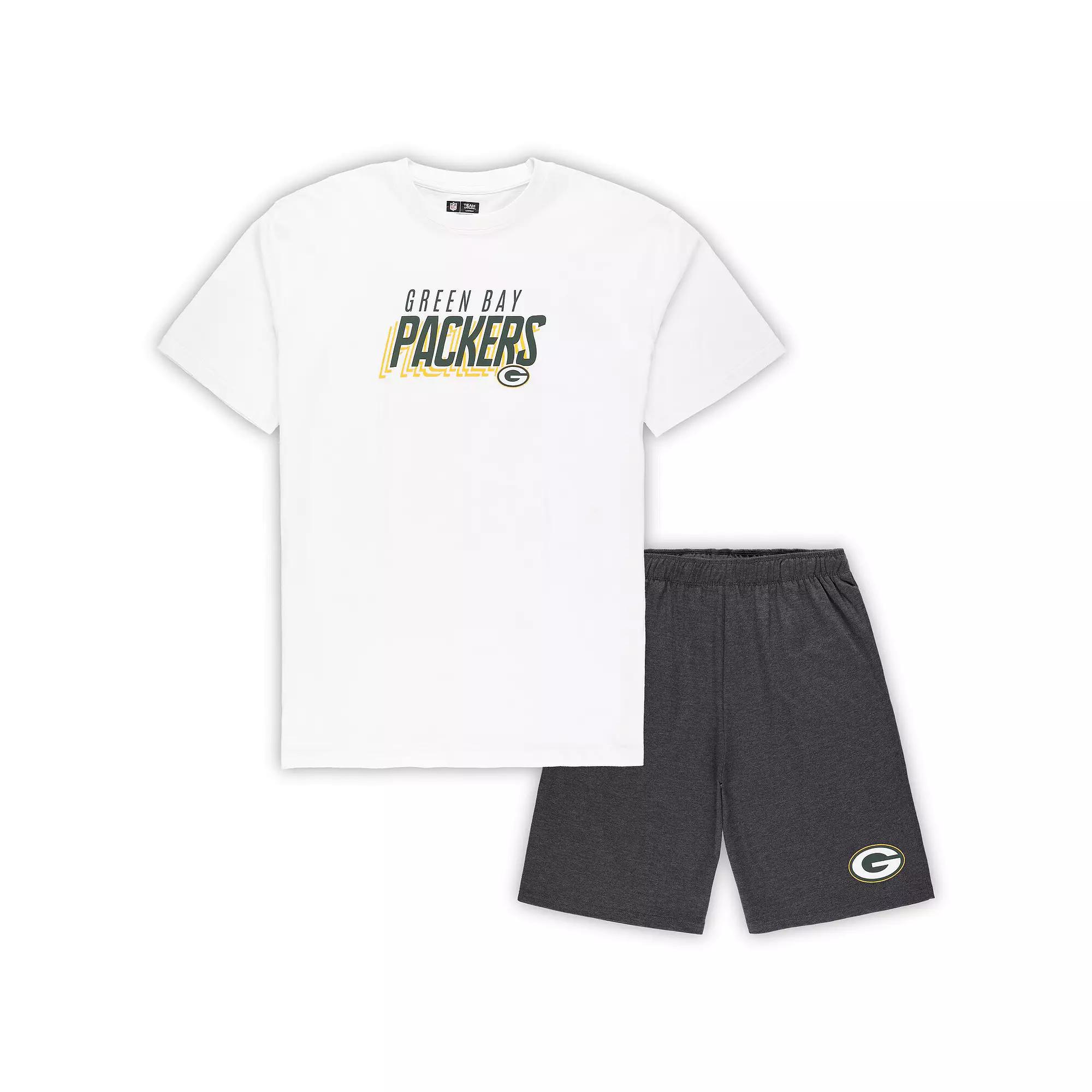 Men's Concepts Sport White/Charcoal Green Bay Packers Big & Tall T-Shirt and Shorts Set,  Product Image