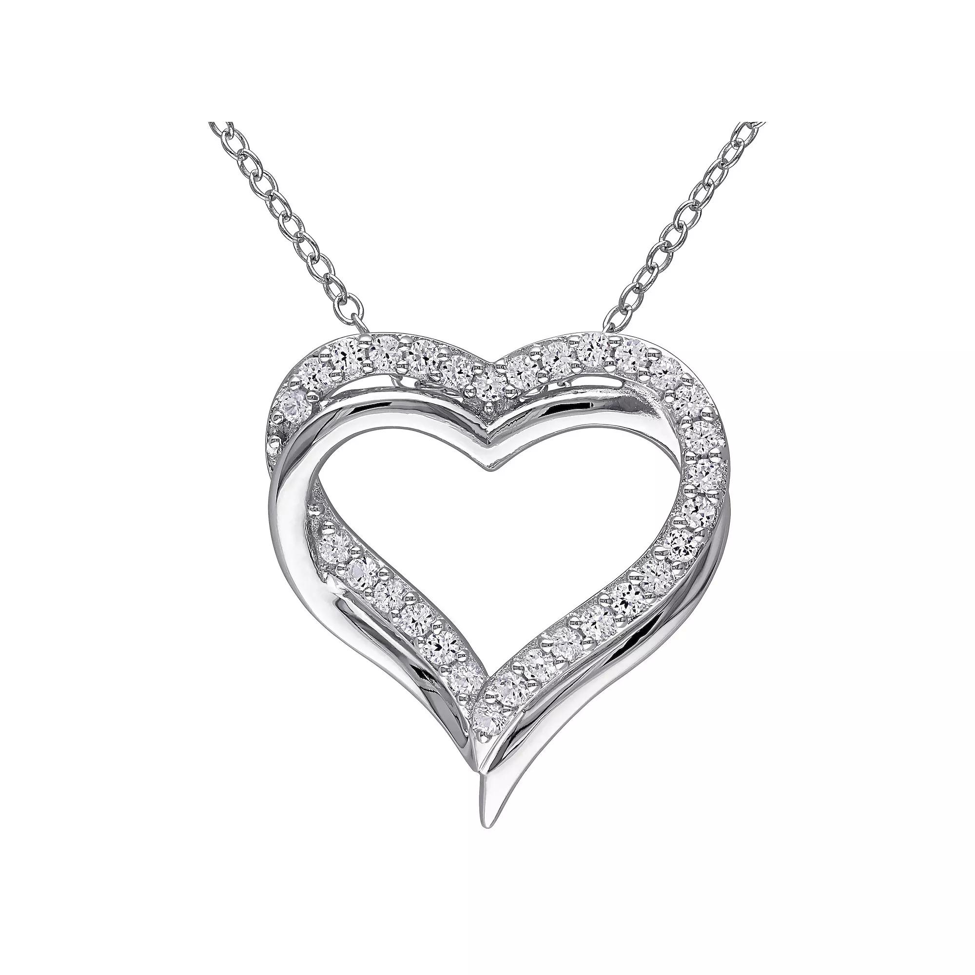Stella Grace Sterling Silver Lab-Created White Sapphire Crossover Heart Pendant Necklace, Women's, Size: 18" Product Image