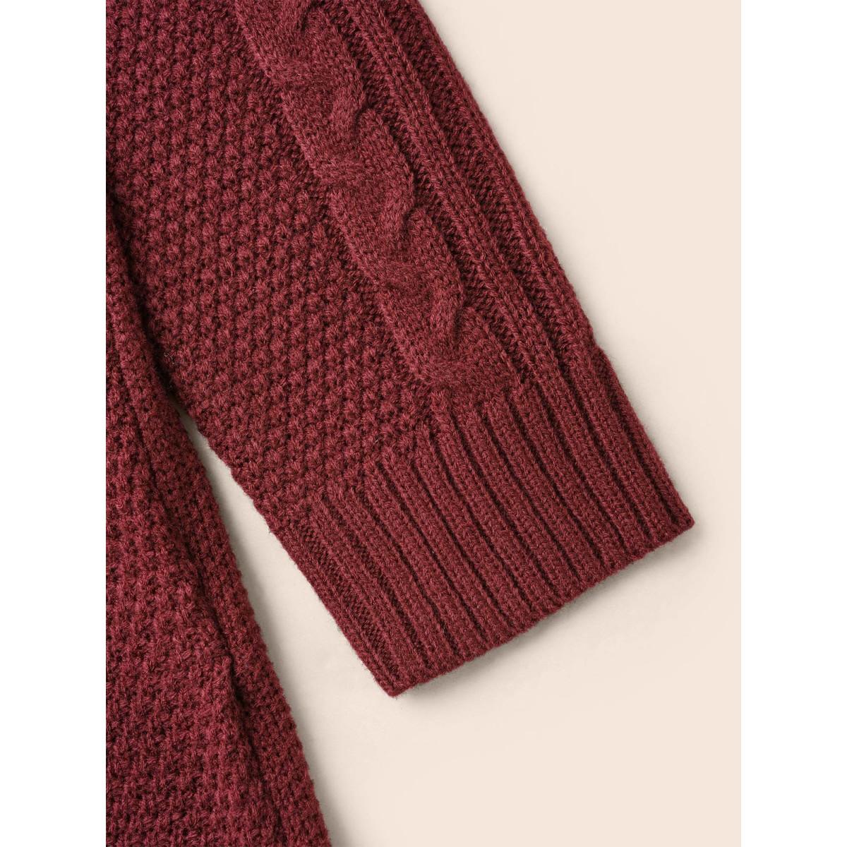 Plus Size Texture Cable Knit Raglan Sleeve Pullover Scarlet Women Casual Loose Long Sleeve Round Neck Everyday Pullovers BloomChic 12/L Product Image