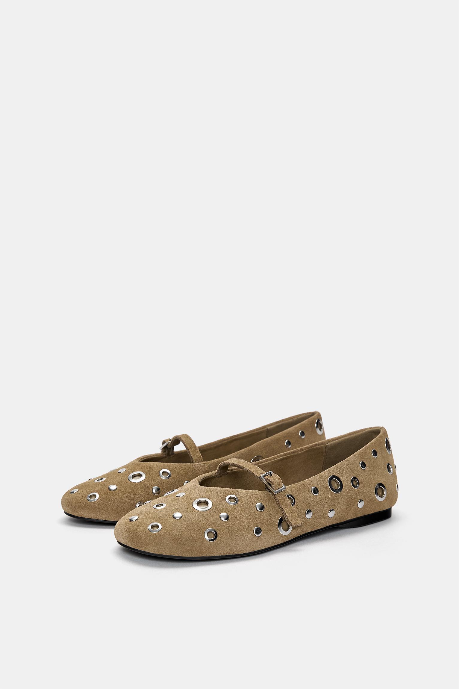 Studded leather ballerinas Product Image