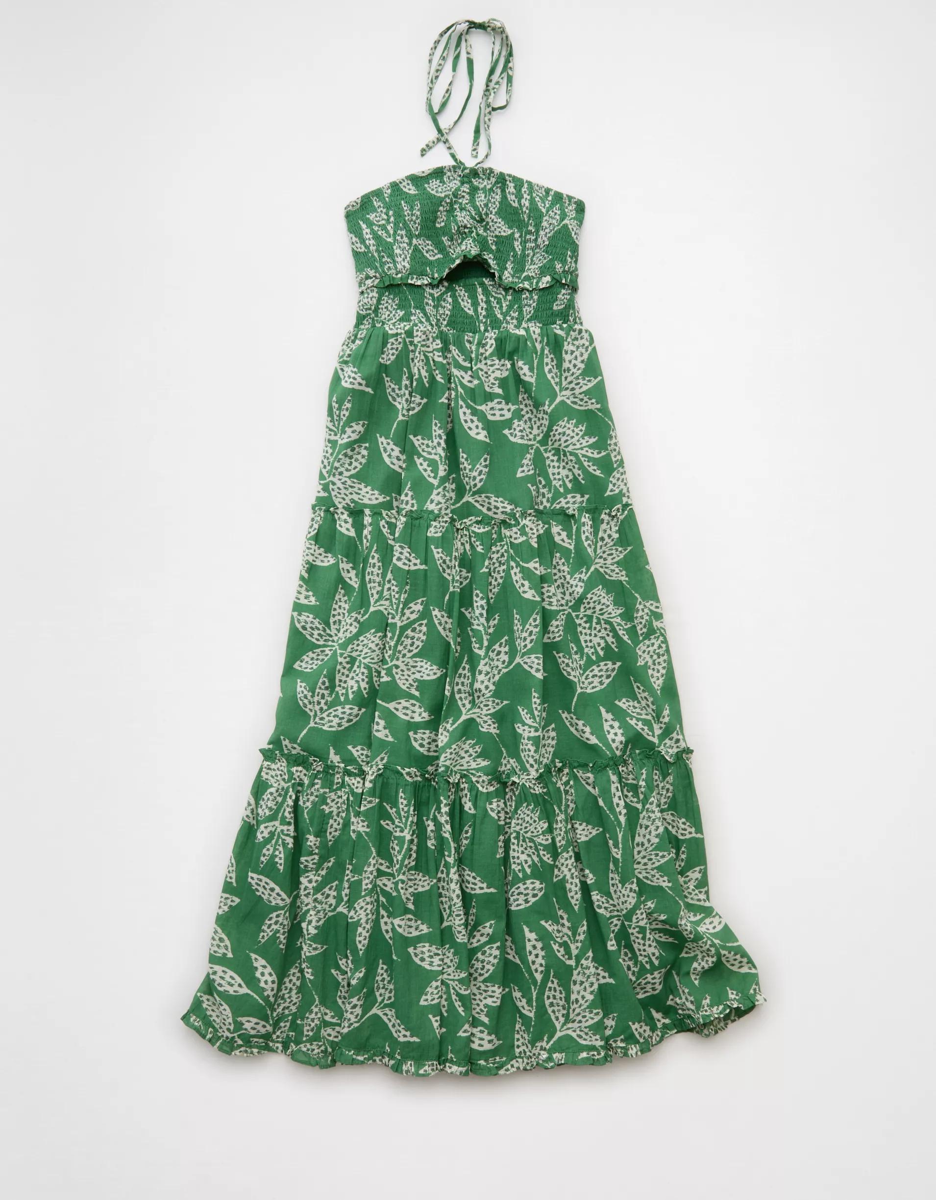 AE Halter Cut-Out Smocked Midi Dress Product Image