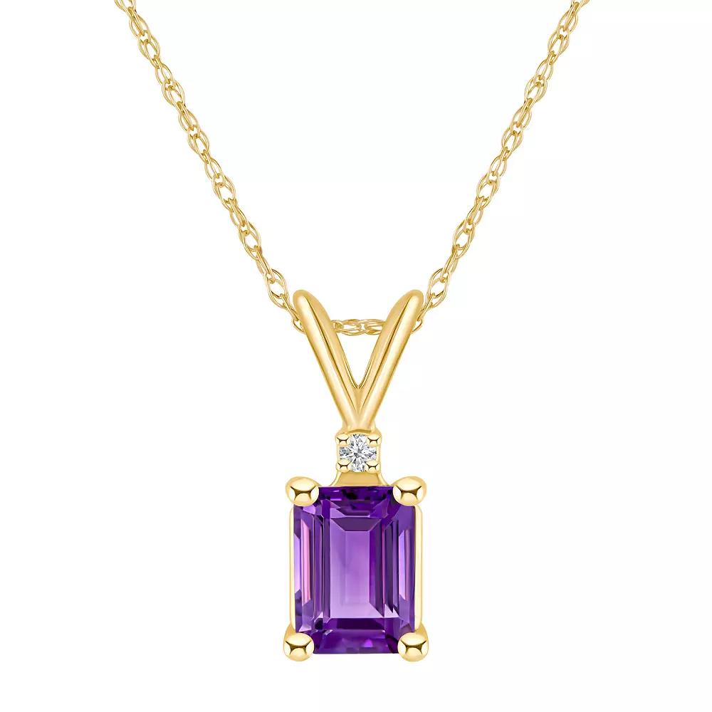 Celebration Gems 14k Gold Emerald Cut Amethyst & Diamond Accent Pendant Necklace, Women's, Size: 18" Product Image
