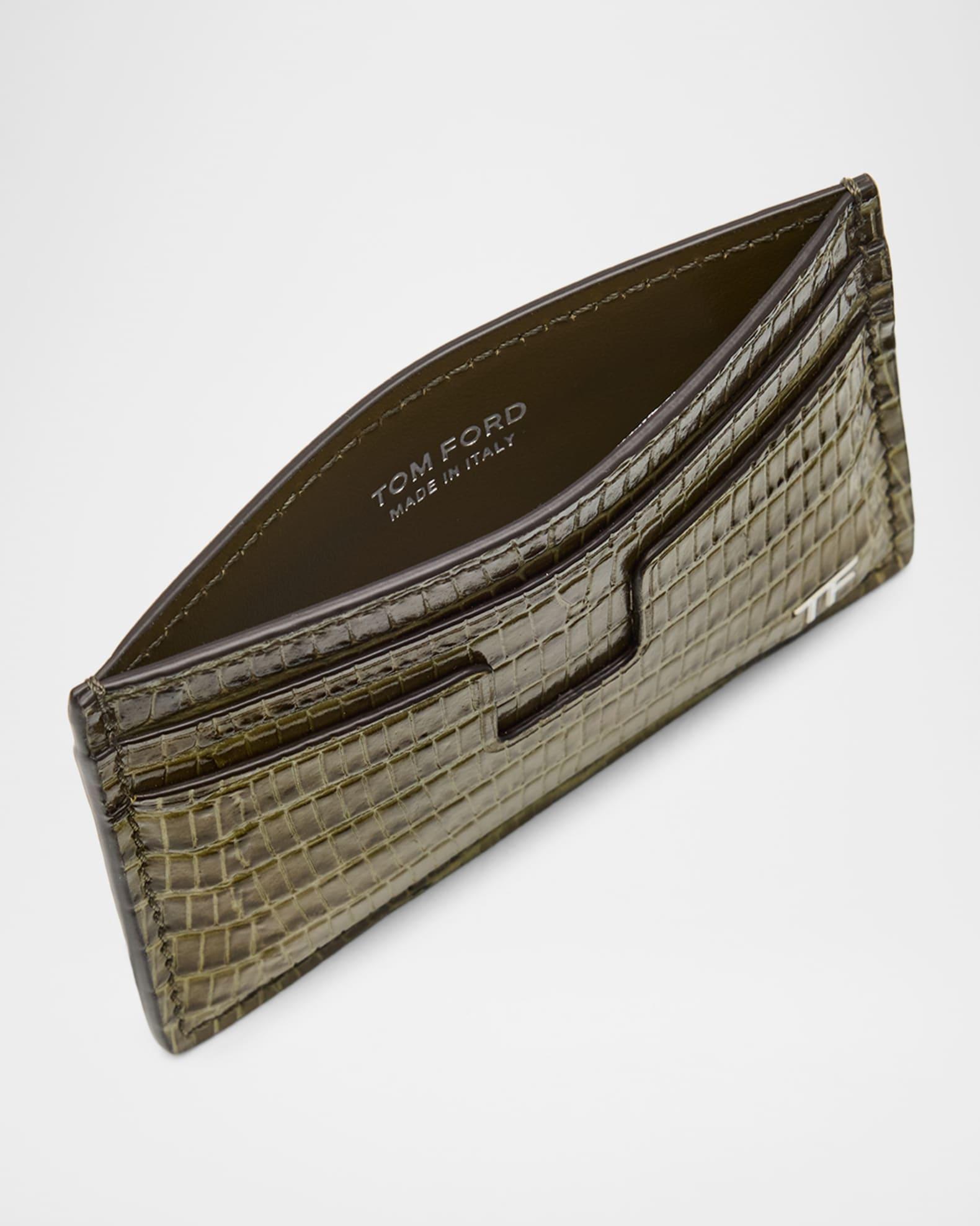 Men's T Line Printed Leather Card Holder Product Image