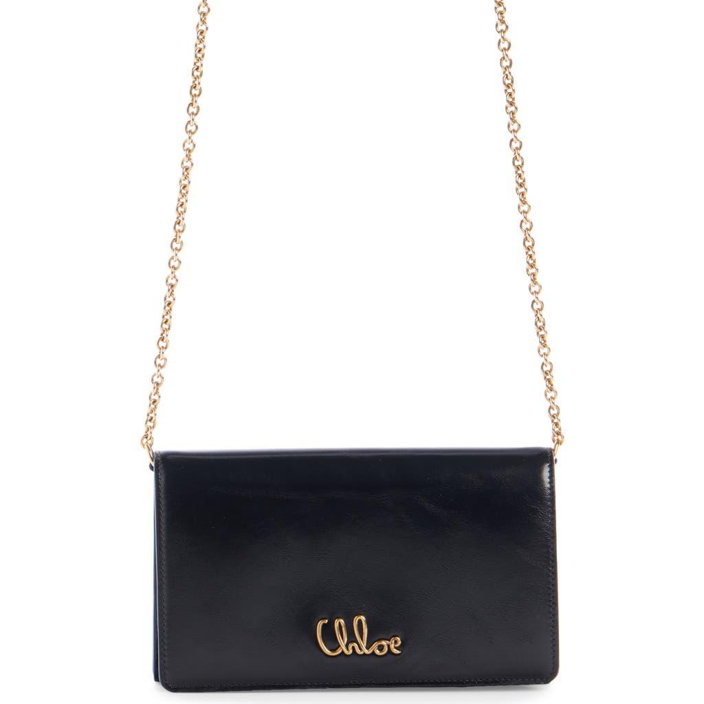 CHLOÉ Iconic Flap Wallet On Chain In Shiny Calfskin In Black Product Image