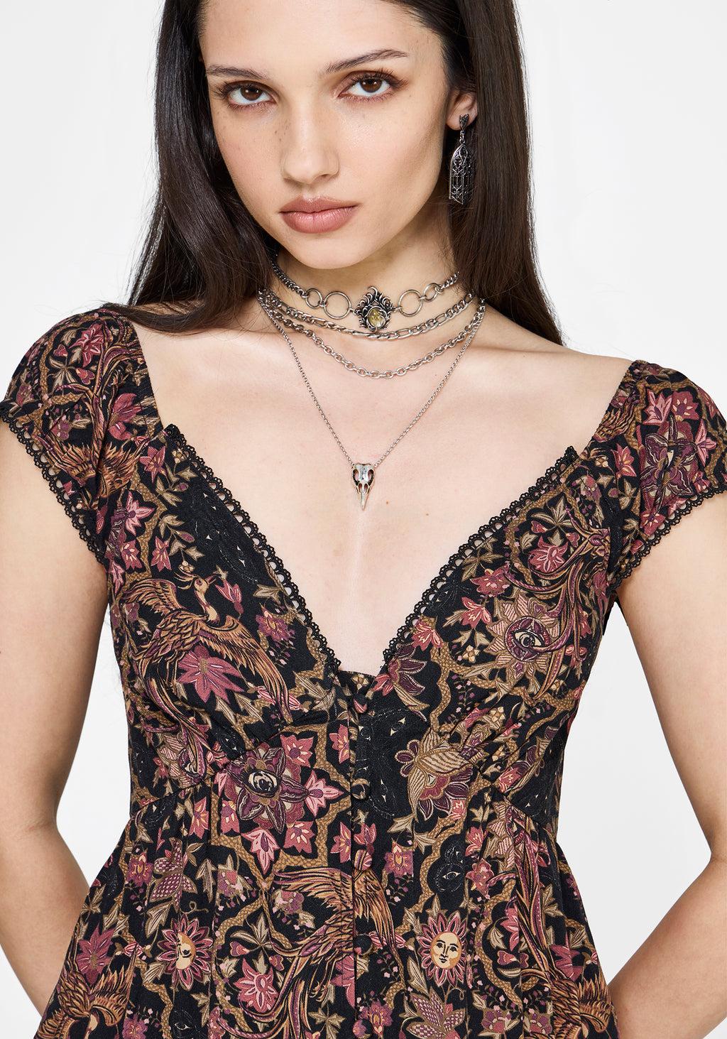Mythos Print Milkmaid Smock Midaxi Dress Product Image