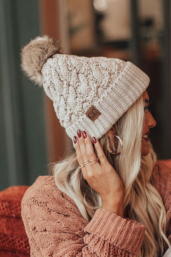 Fall Hike Faux Fur Pom Beanie in Birch Product Image