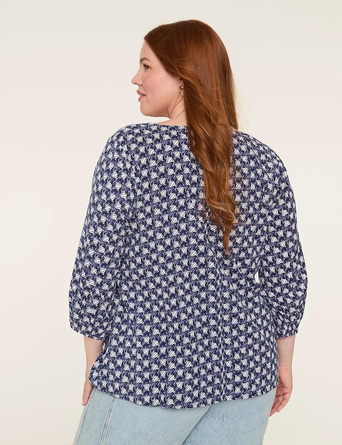 Relaxed 3/4-Sleeve Seersucker Popover Blouse Product Image