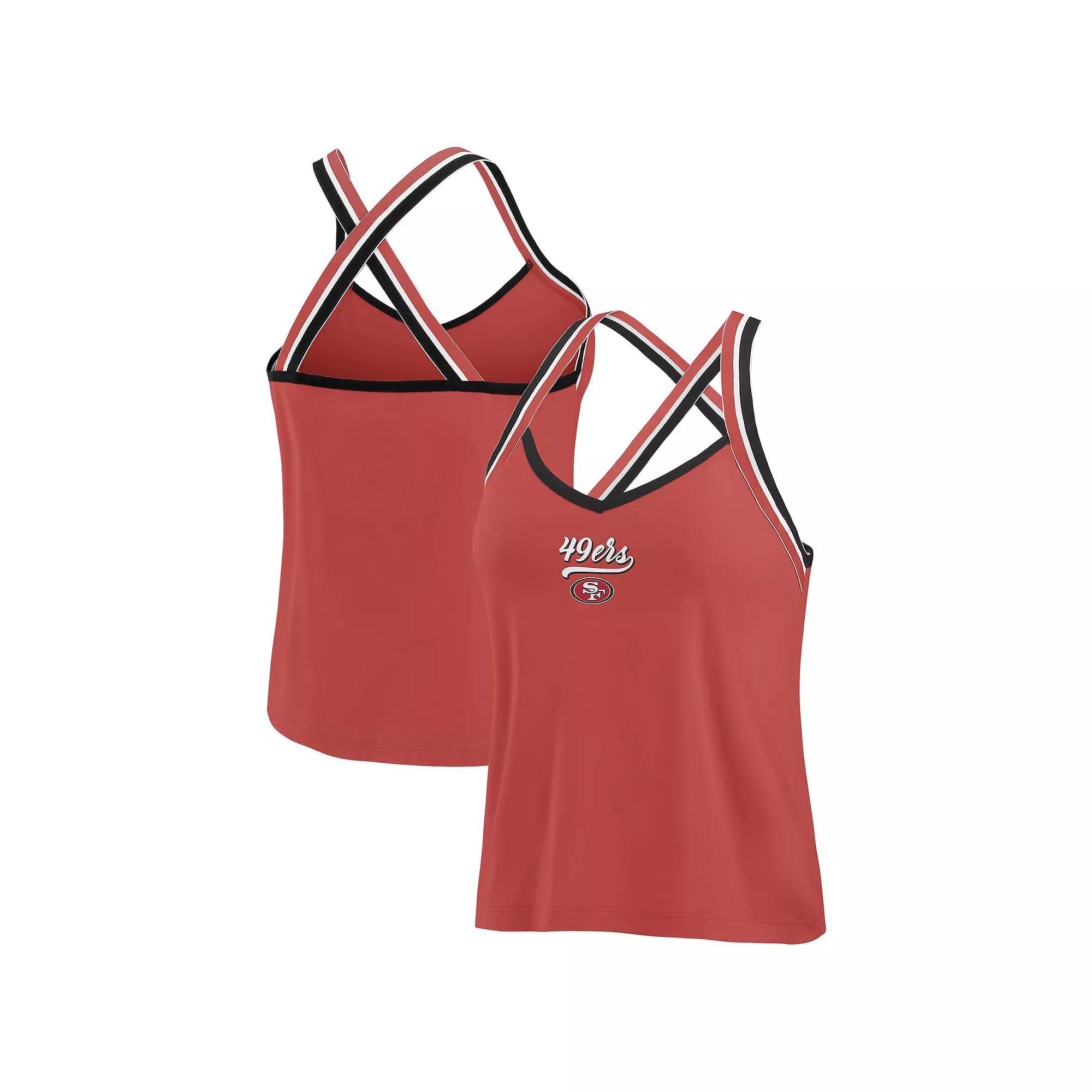 Women's WEAR by Erin Andrews Scarlet San Francisco 49ers Cross Strap Tri-Blend Tank Top,  Product Image
