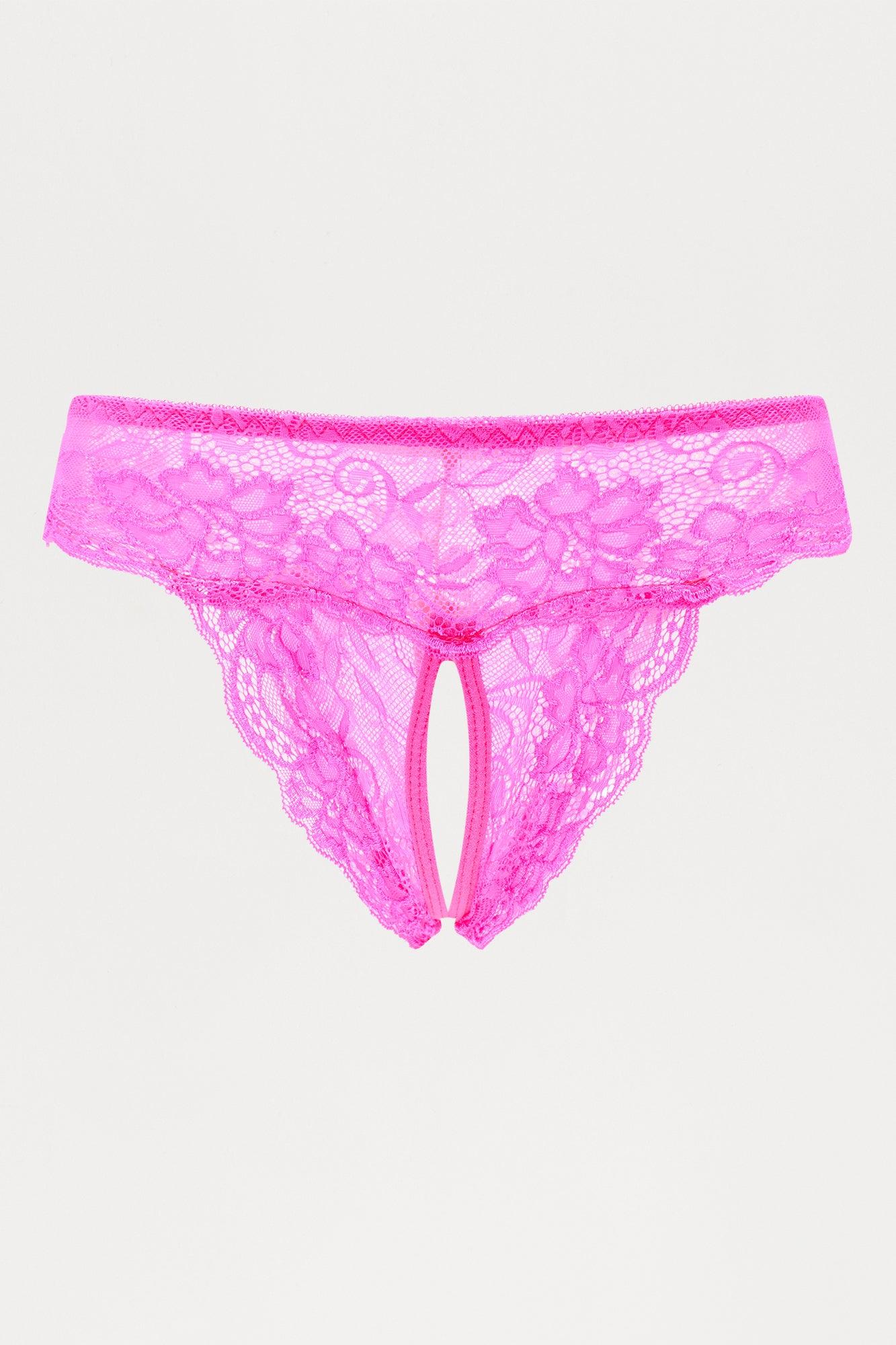 Nikki Lace Crotchless Cheeky Panty - Hot Pink Female Product Image