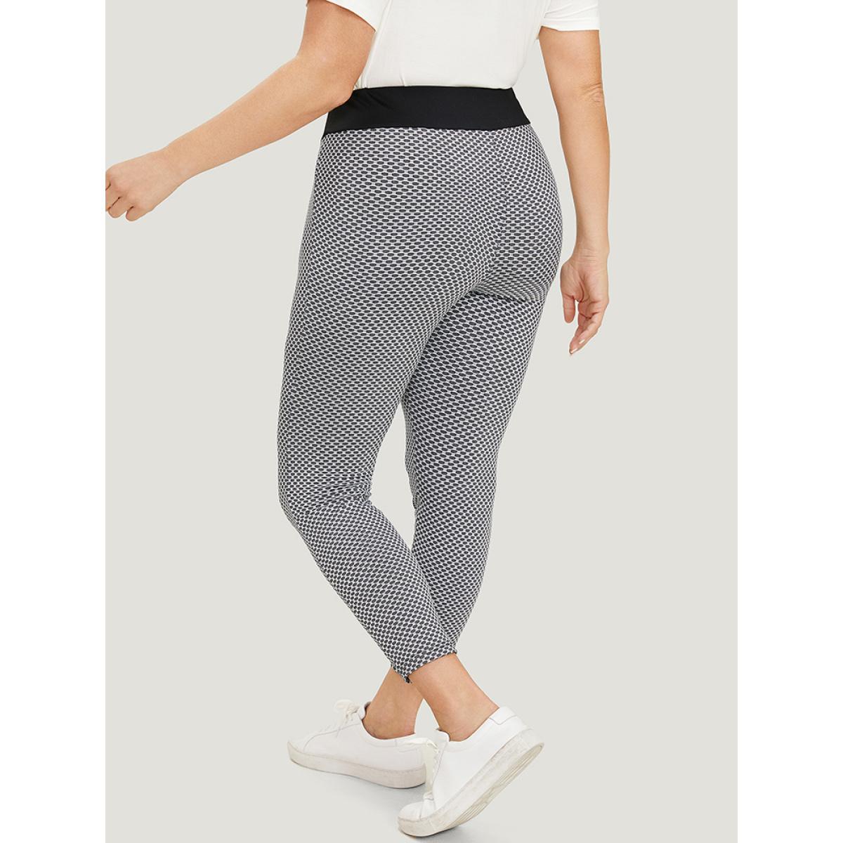 Plus Size Polka Dot Skinny Contrast Wideband Waist Leggings Women Gray Casual High stretch Skinny High Rise Dailywear Leggings BloomChic 12/L Product Image