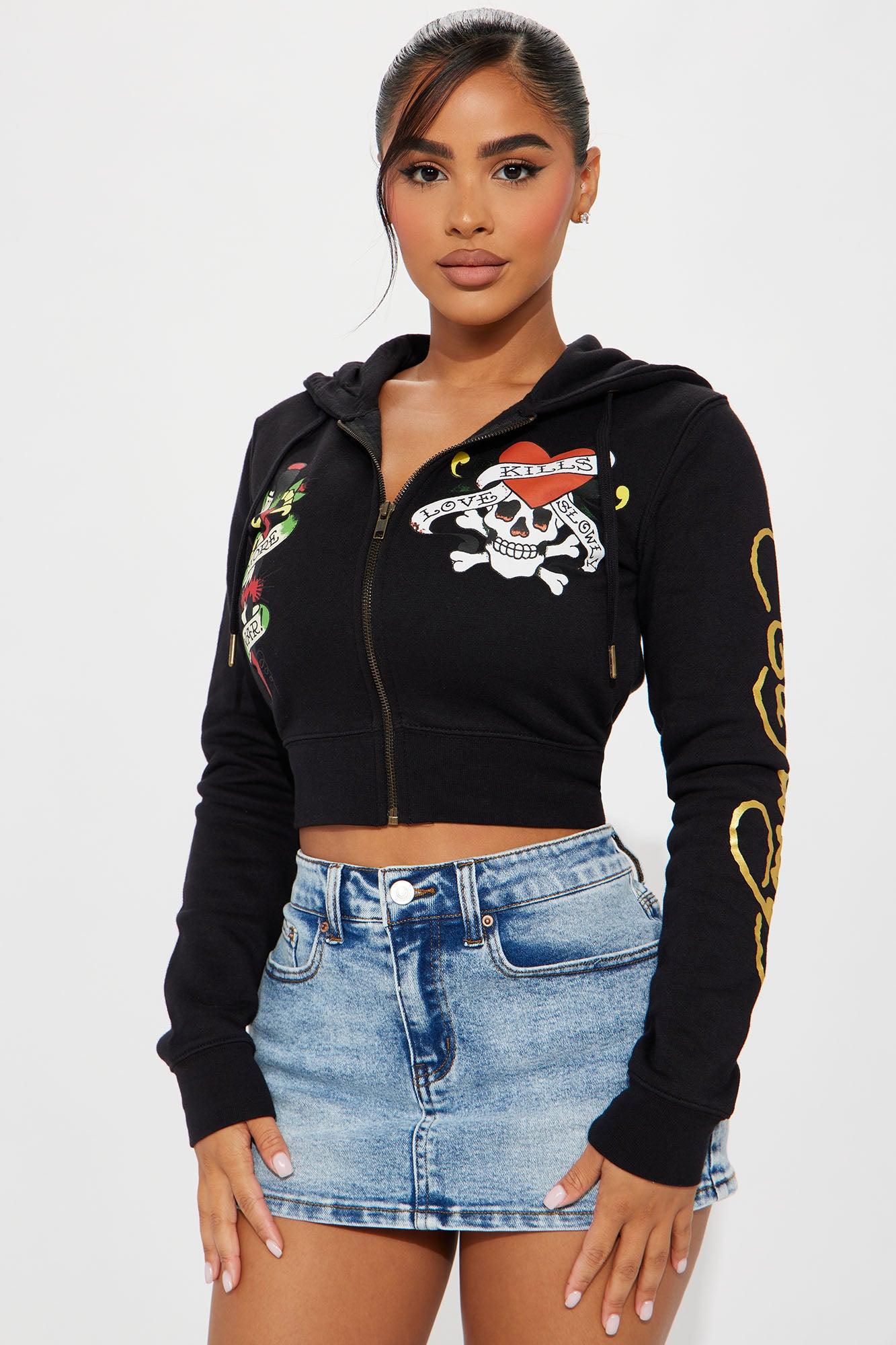 Love Kills Ed Hardy Zip Front Hoodie - Black Product Image