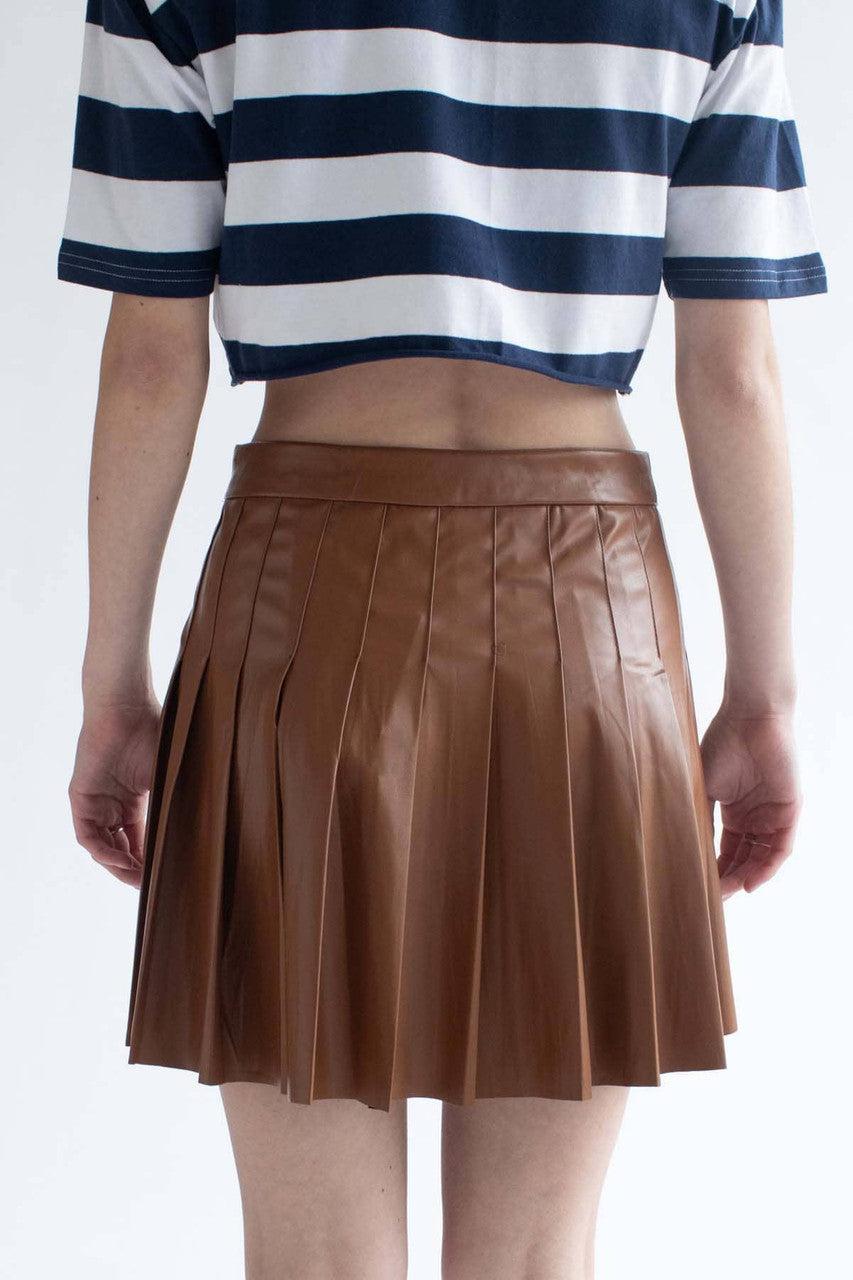 Brown Pleather Pleated Skirt Product Image