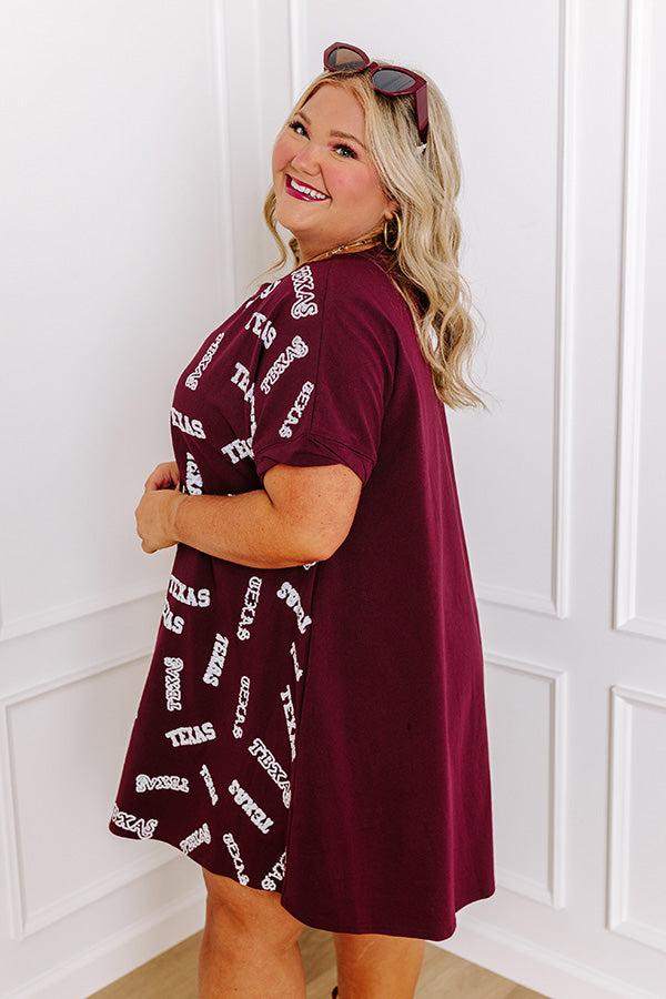School Spirit Sequin Embroidered Mini Dress in Texas Maroon Curves Product Image