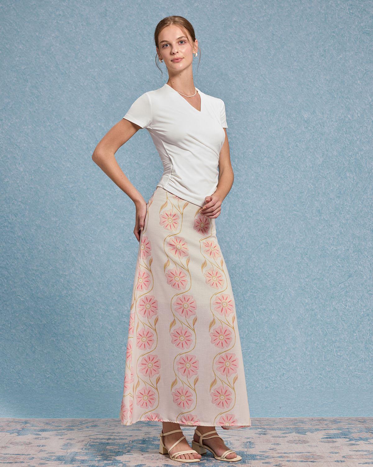 White Ruched Slim Knit Tee Product Image