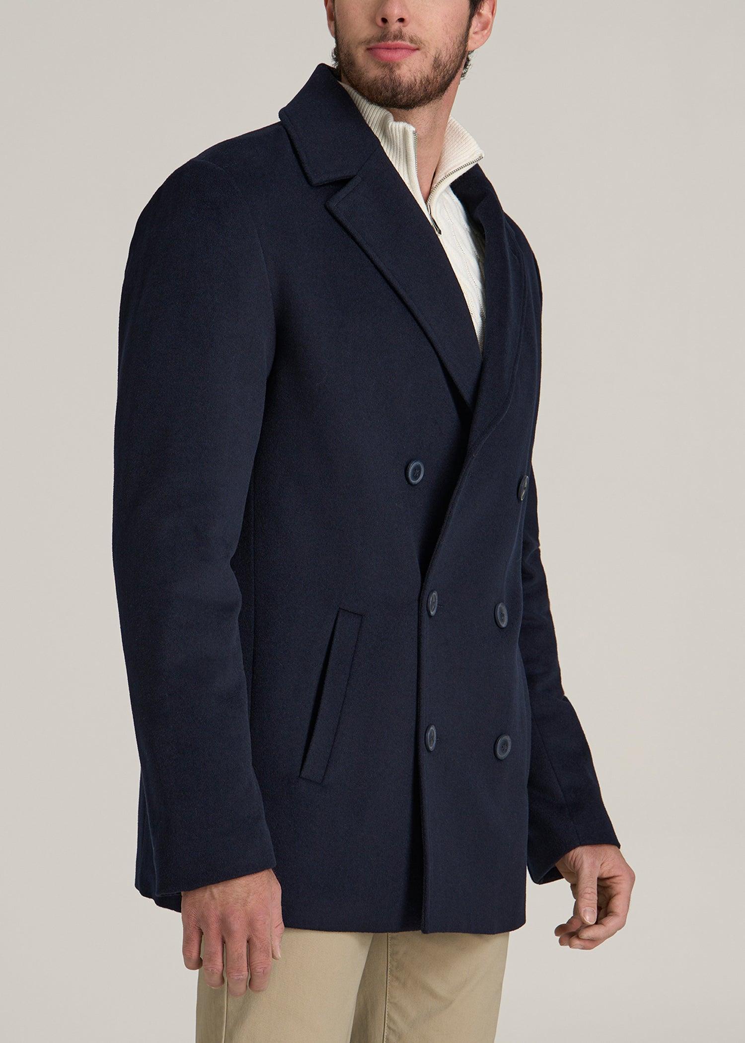 Double-Breasted Wool Peacoat for Tall Men in Deep Navy Male Product Image