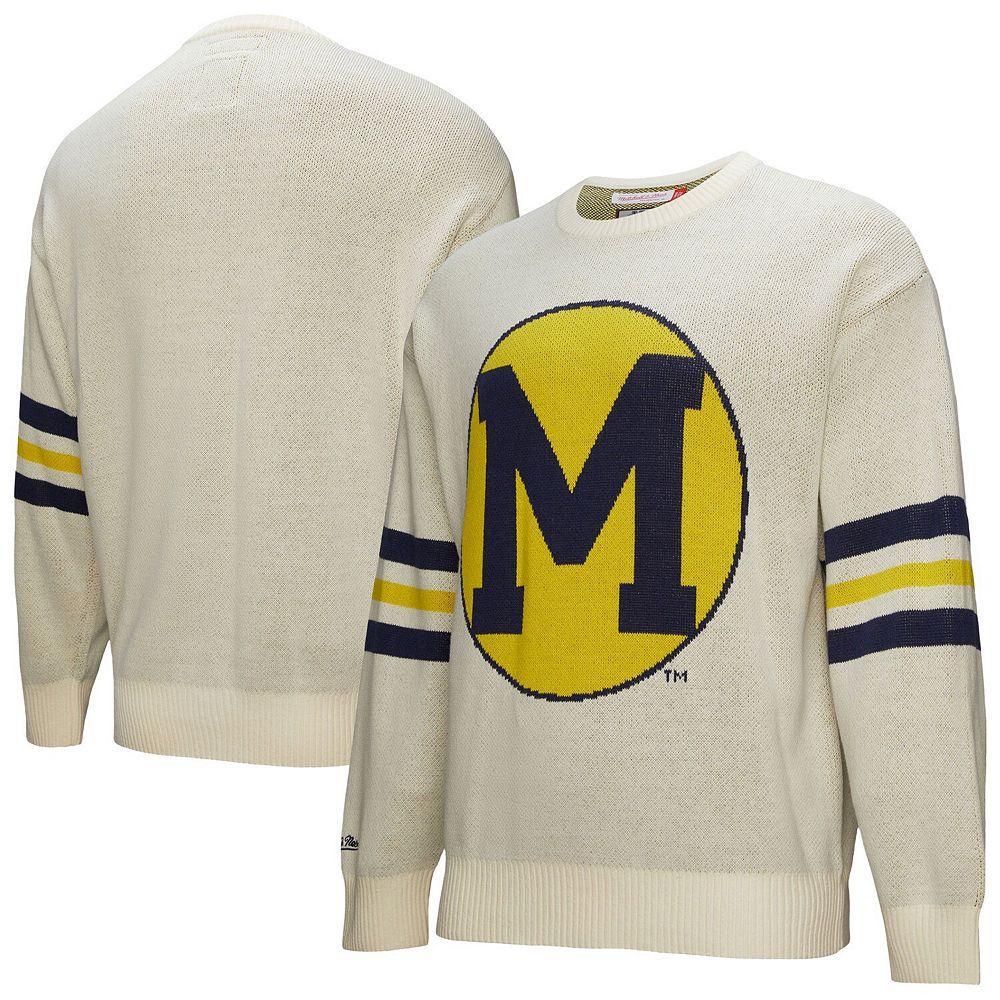 Men's Mitchell & Ness Cream Michigan Wolverines Retro Pullover Sweater, Size: Medium, Beige Product Image