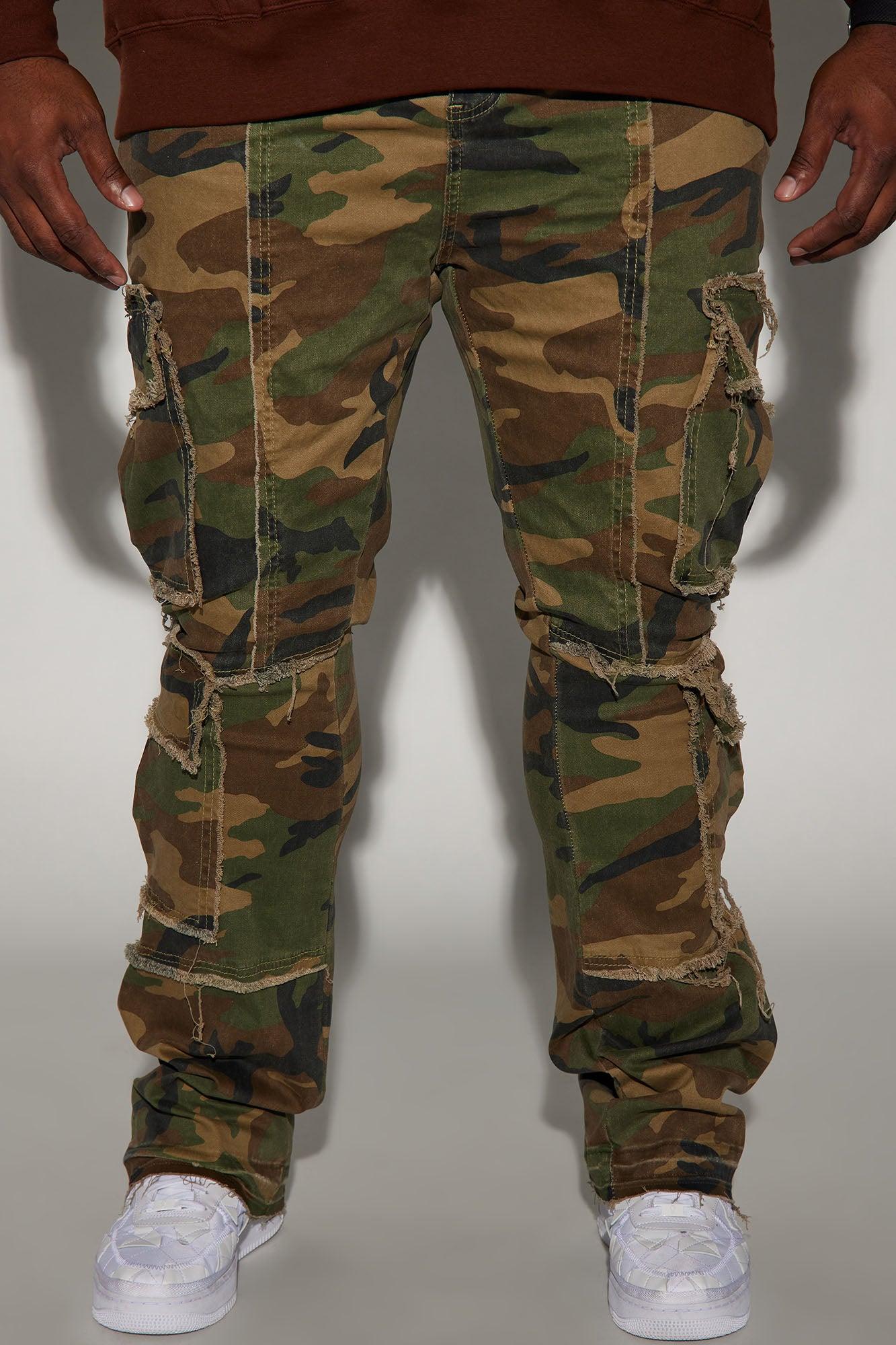 Shout Out Fray Stacked Skinny Flare Pants - Camouflage Product Image