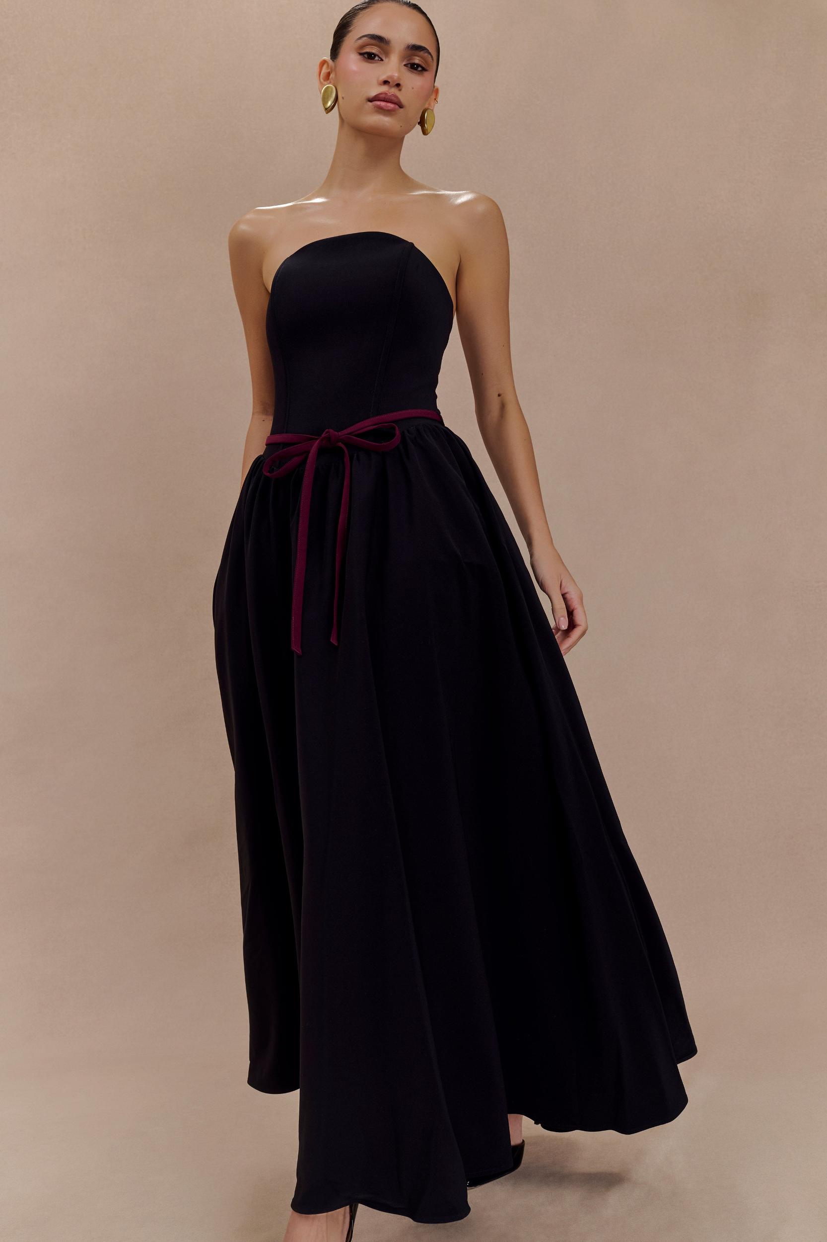 Penny Strapless Contrast Midi Dress - Black & White Product Image