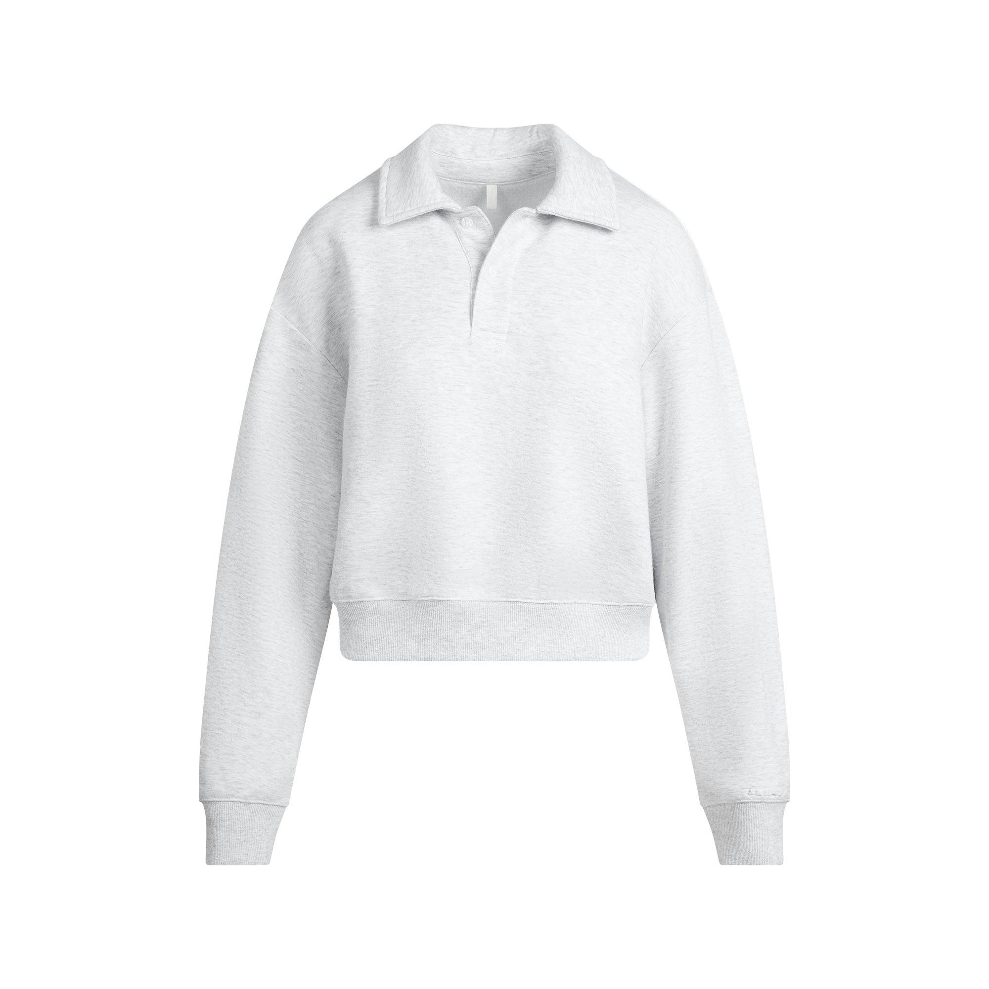 COTTON FLEECE POLO SWEATSHIRT | LIGHT HEATHER GREY Product Image