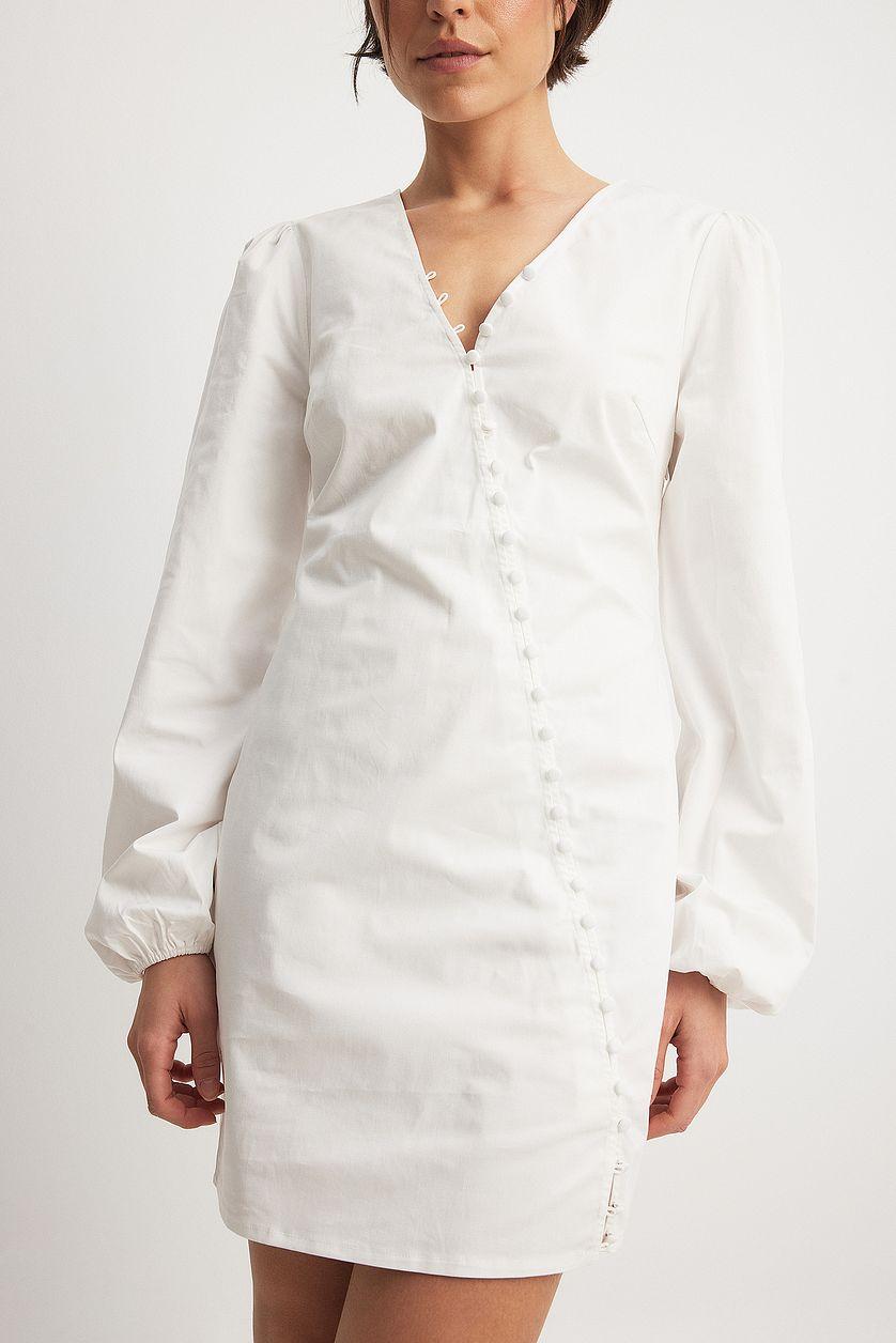 Asymmetric Buttoned Long Sleeve Mini Dress Product Image