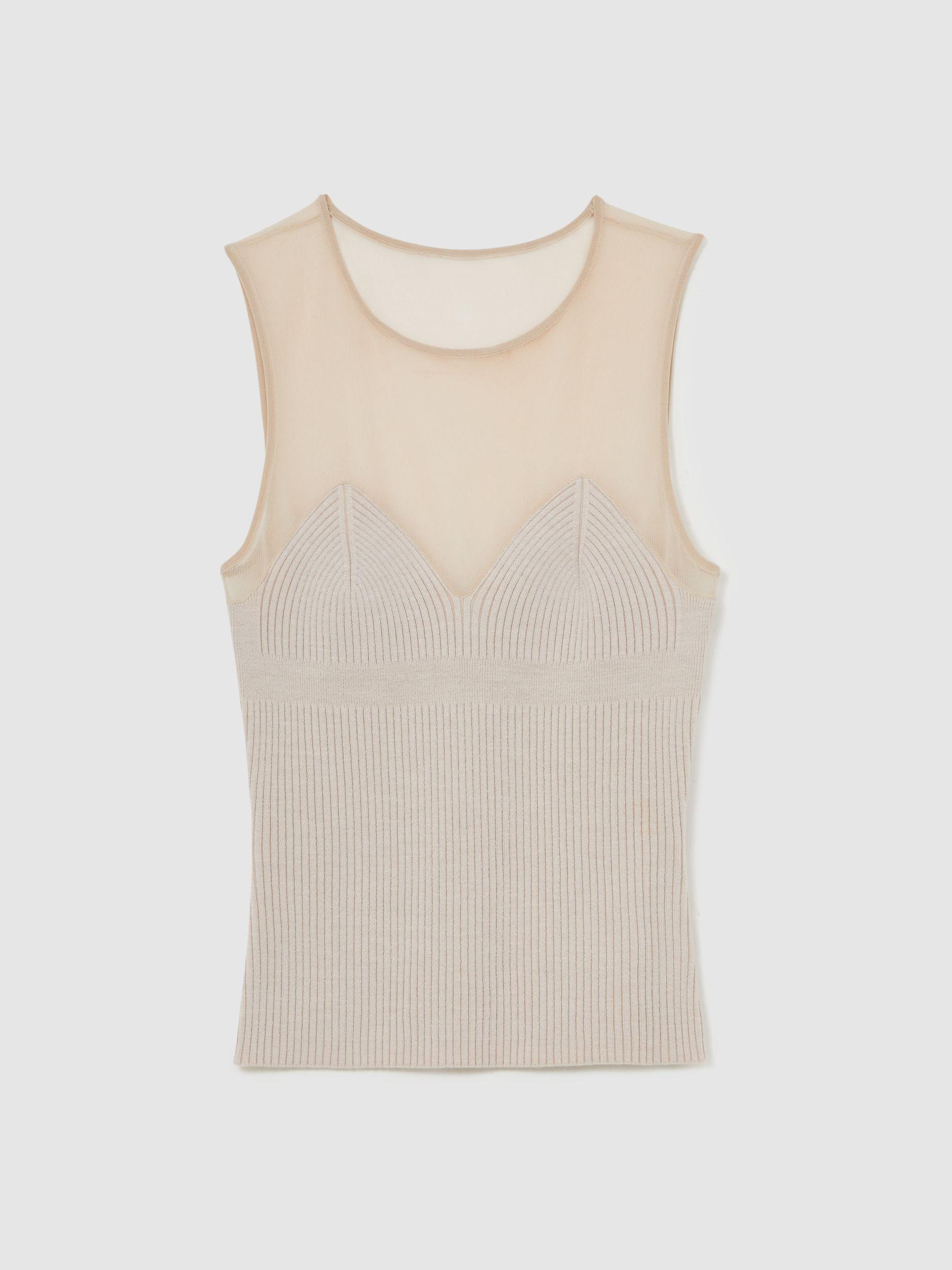 Mesh Rib-Knit Sweetheart Vest in Pink Neutral Product Image