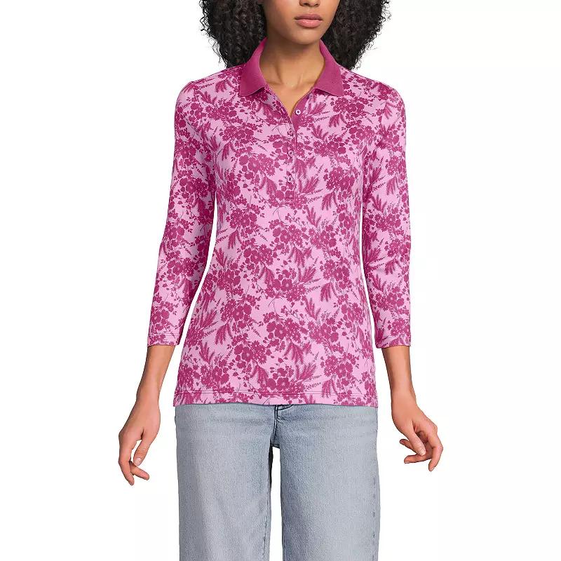Women's Lands' End Supima Cotton 3/4-Sleeve Polo Shirt,  Product Image