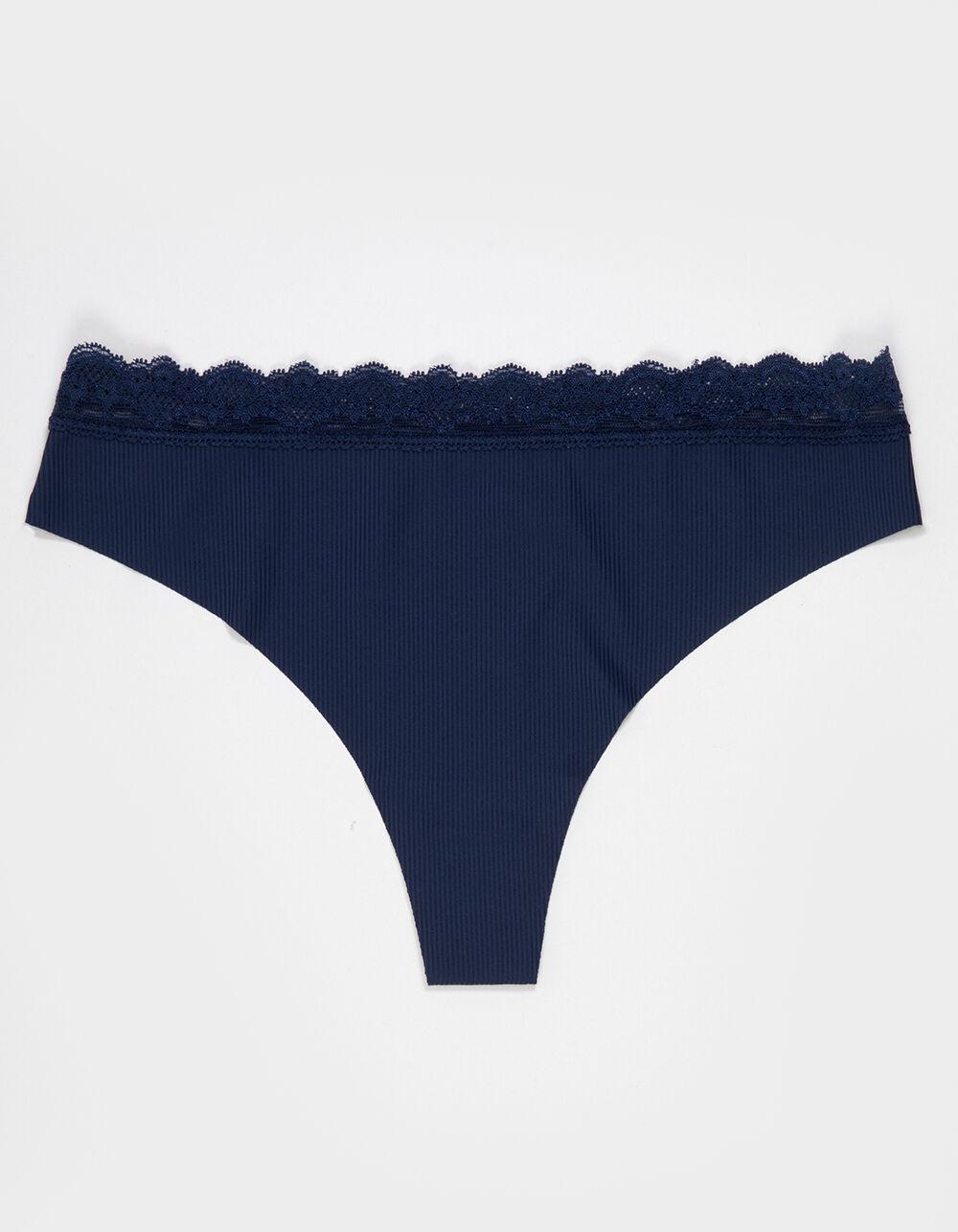FULL TILT Rib Lace Waistband Thong - BURGUNDY Product Image