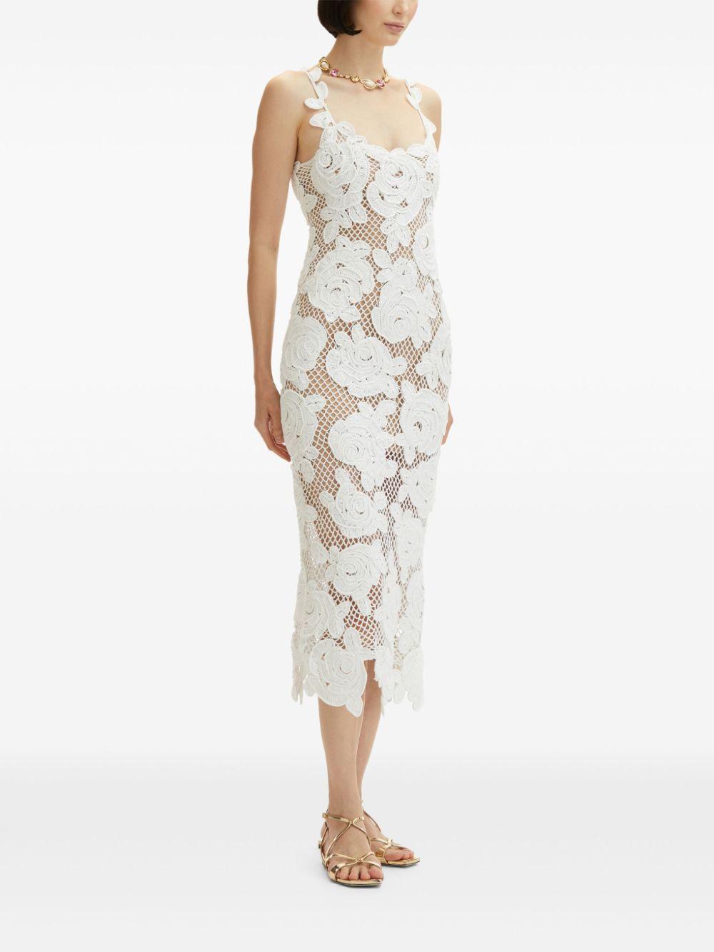 rose-embroidered crochet-knit midi dress Product Image