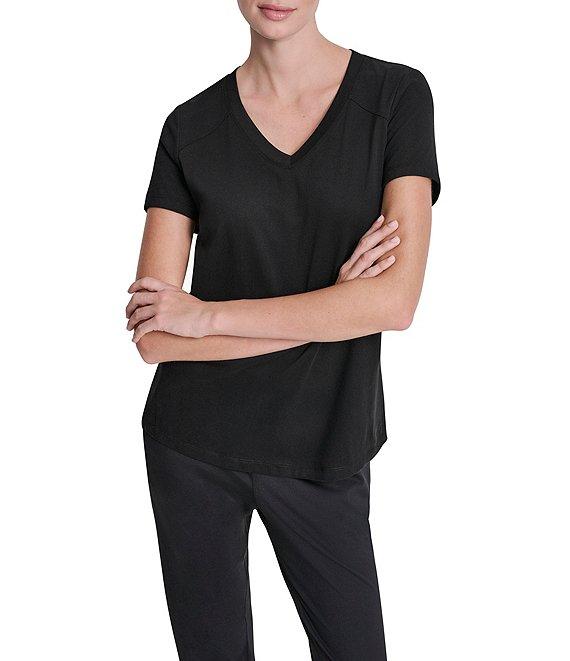 DKNY Sport By Donna Karan Micro Peached Jersey V-Neck Short Sleeve High Low Tee Product Image