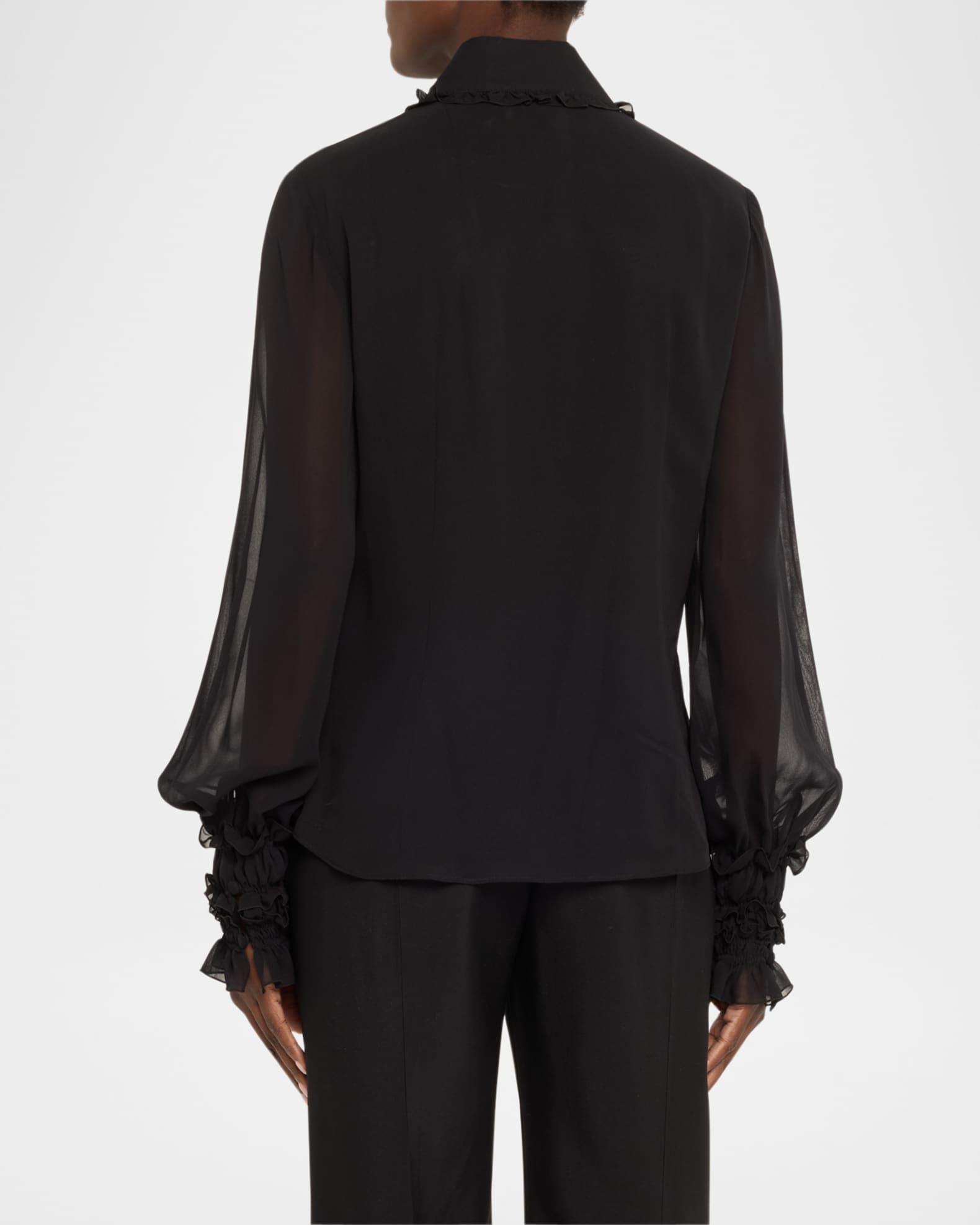 Ruffle-Trim Silk Blouse Product Image